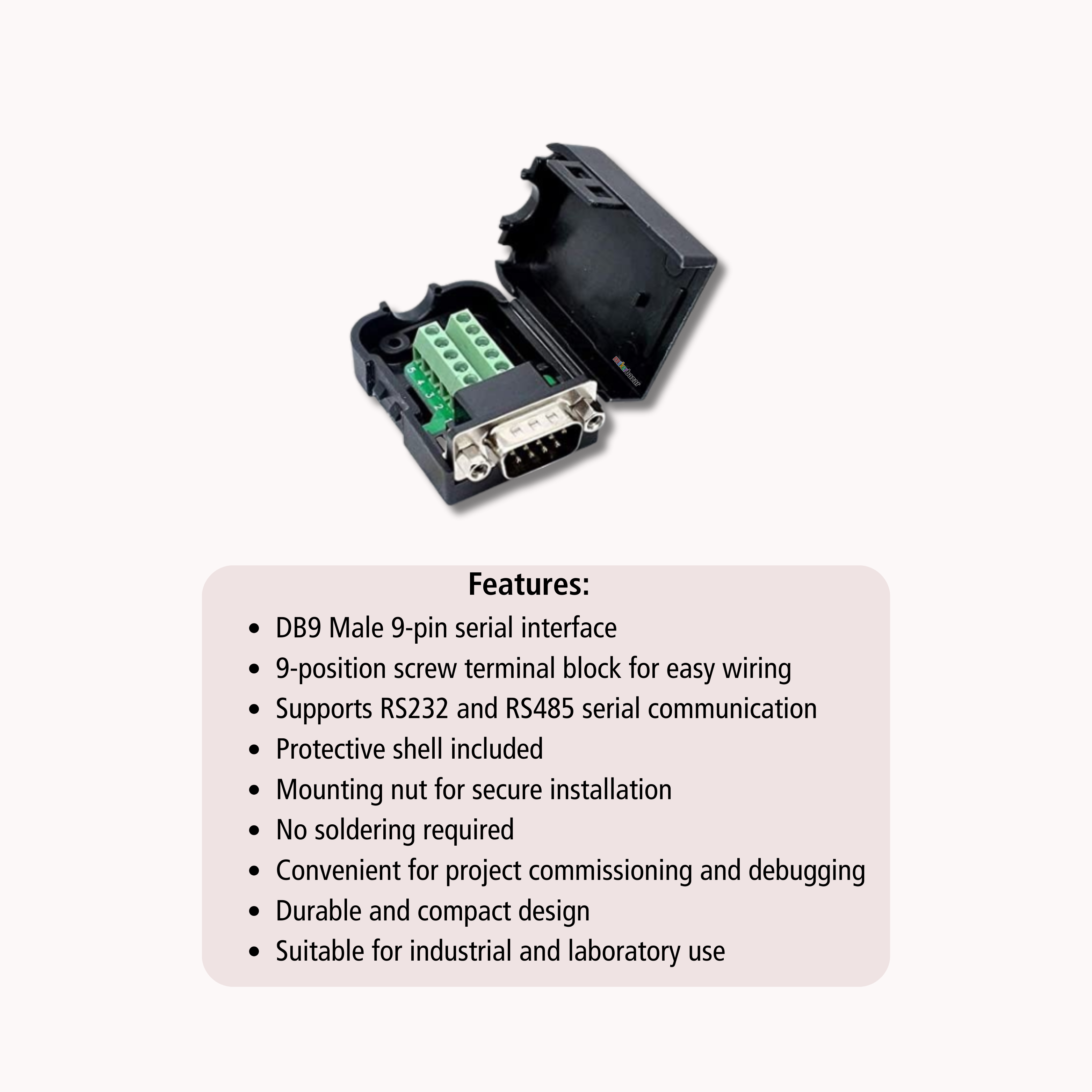 DB9 Male to Screw Terminal Board with Shell and Screws