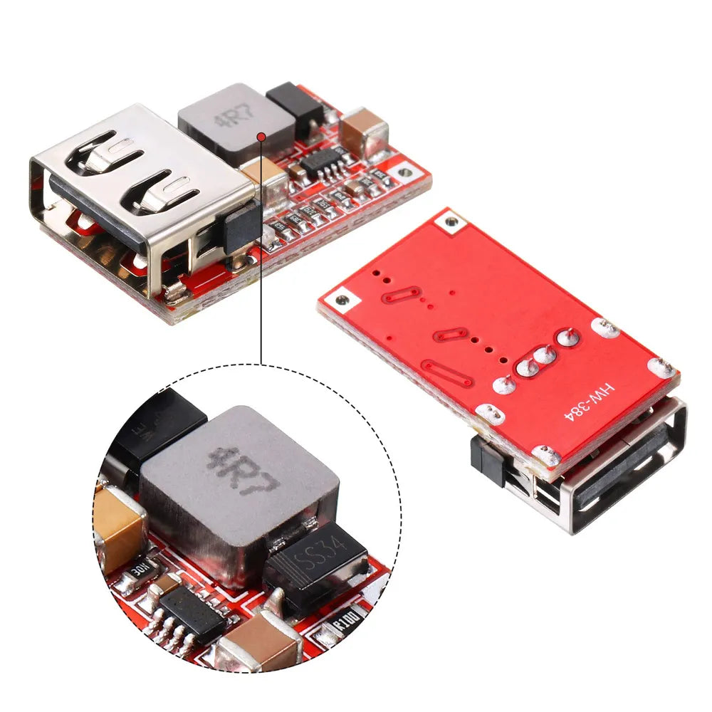 DC to DC 6-18V to 5V USB Output Step Down Power Charger with Adjustable Buck Converter - Red