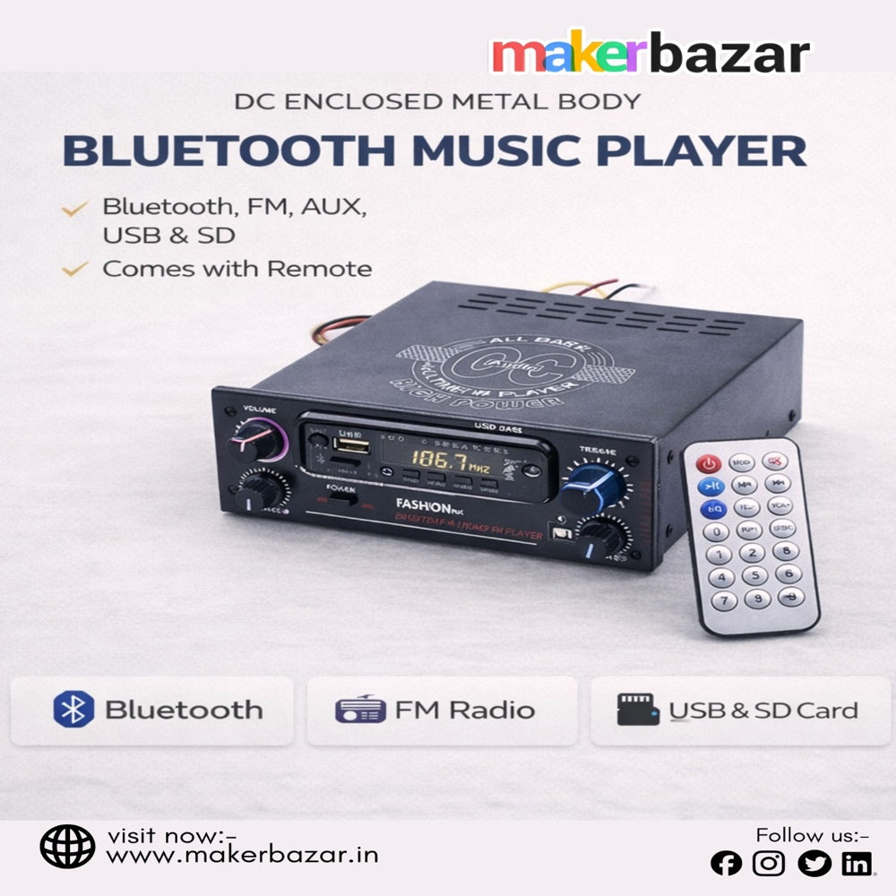 DC Enclosed Metal Body Bluetooth Music Player with Remote (FM/AUX/USB/SD)