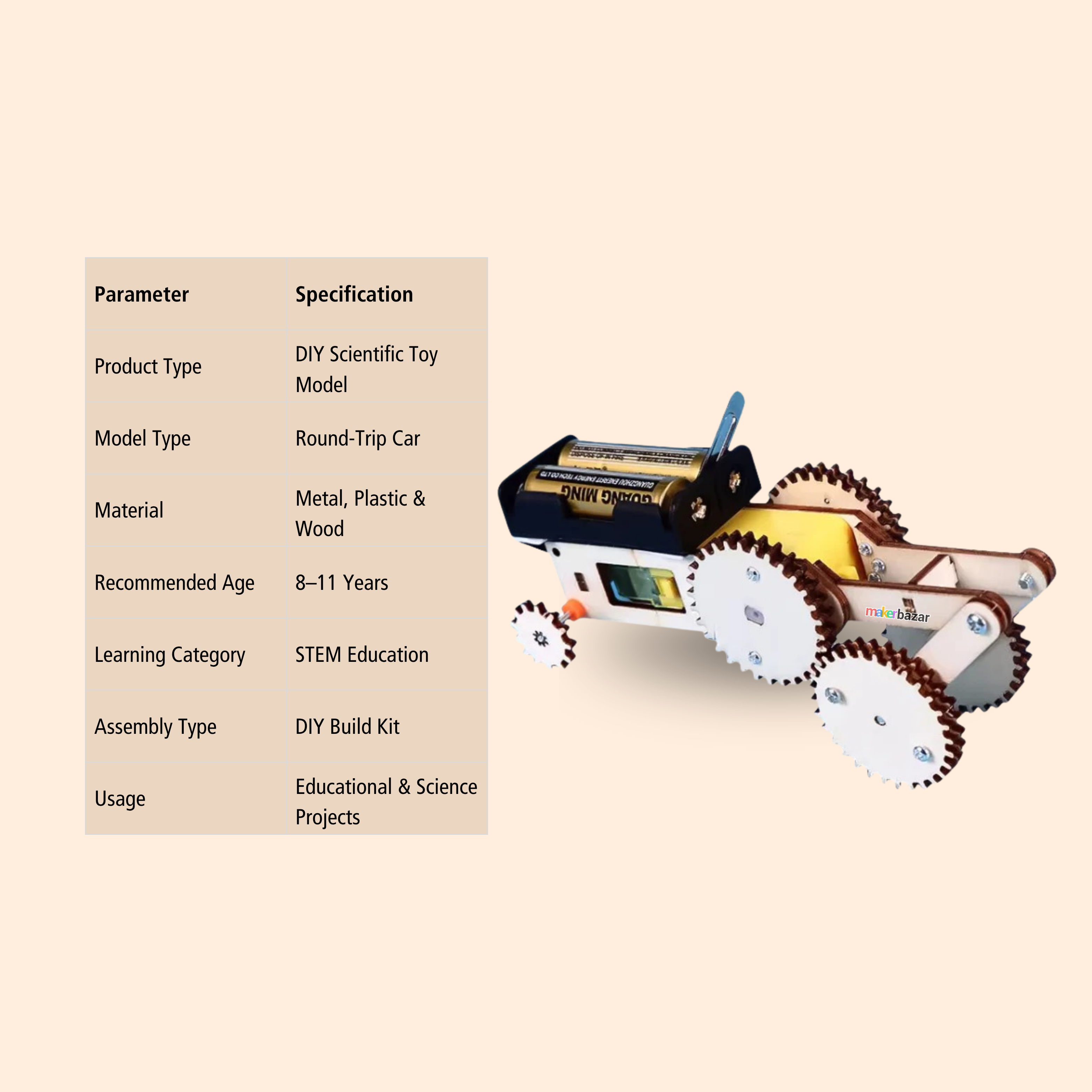 DIY Round-Trip Gear Car Scientific Toy Model STEM Learning Kit