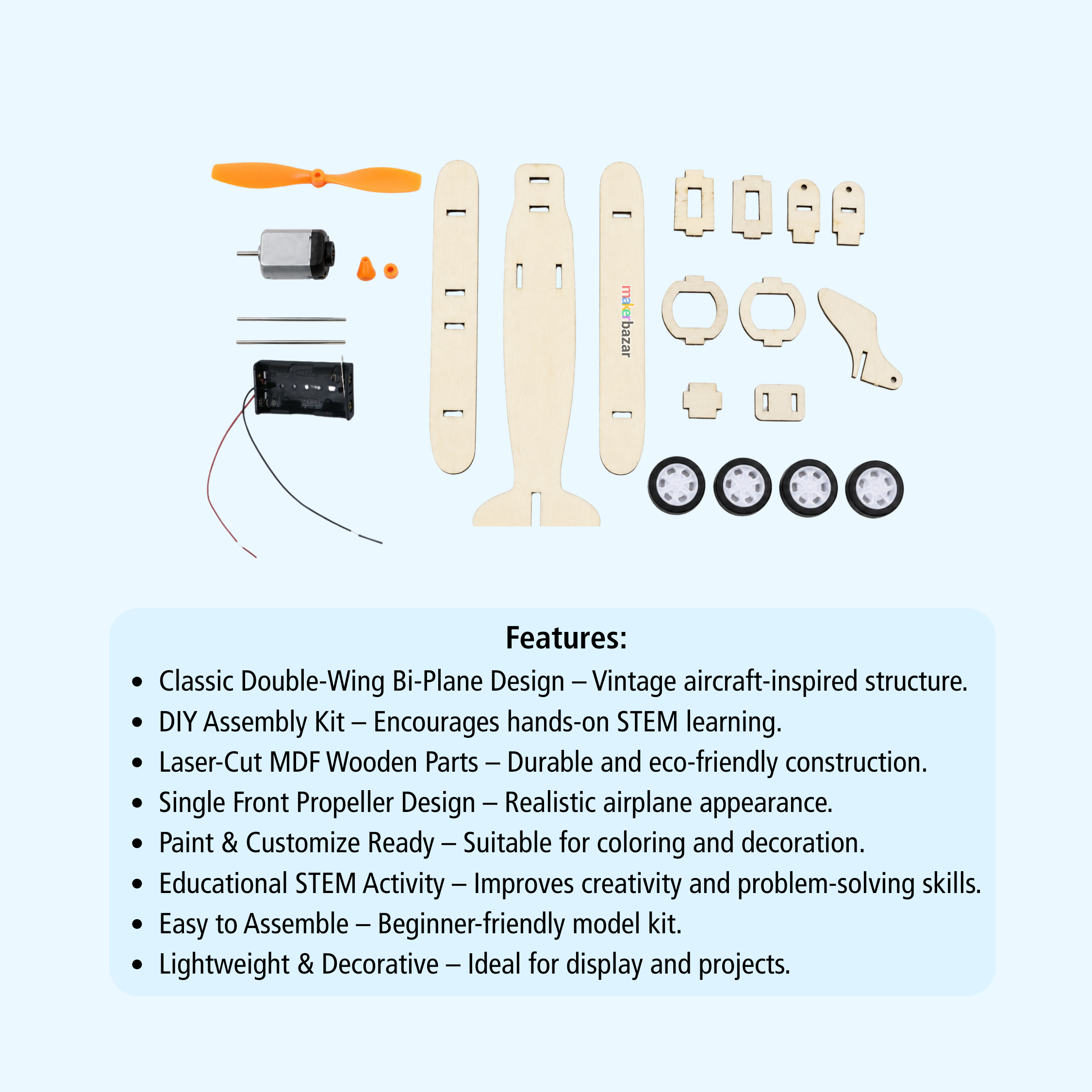 DIY Wooden Double-Wing Aero Plane Glider STEM Model Kit
