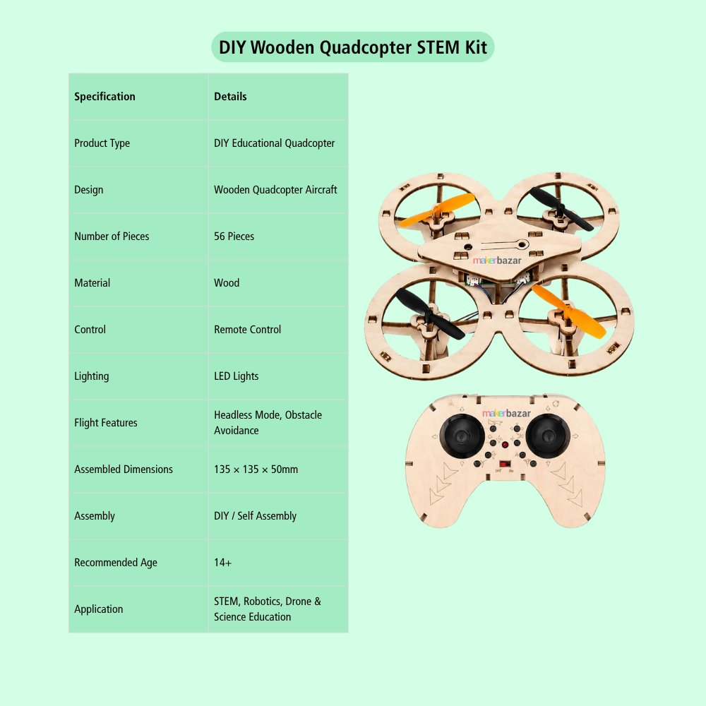 56pcs DIY Wooden Quadcopter Drone Kit STEM Educational Kit