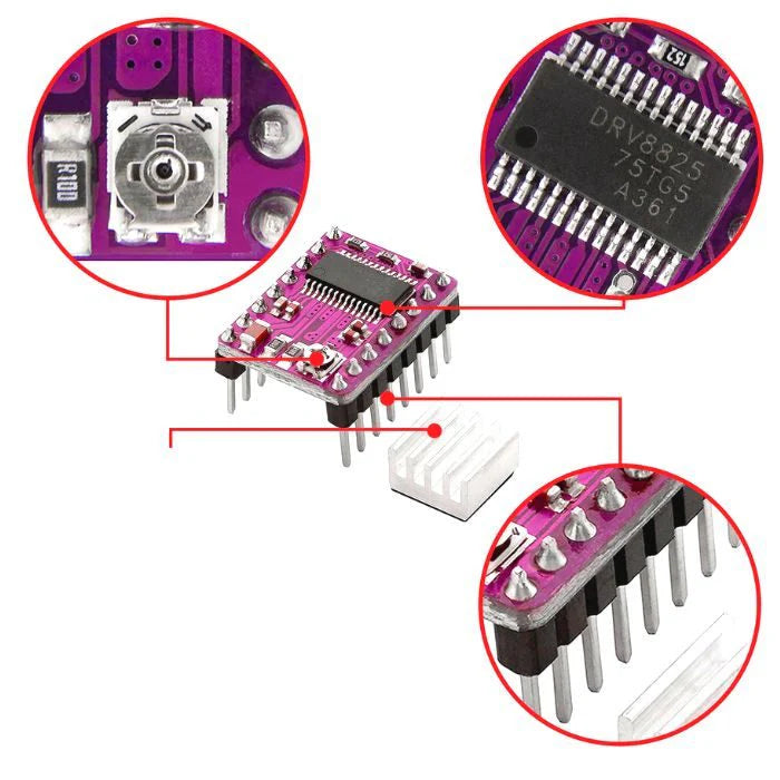 DRV8825 Stepper Motor Driver with Aluminum Heat Sink