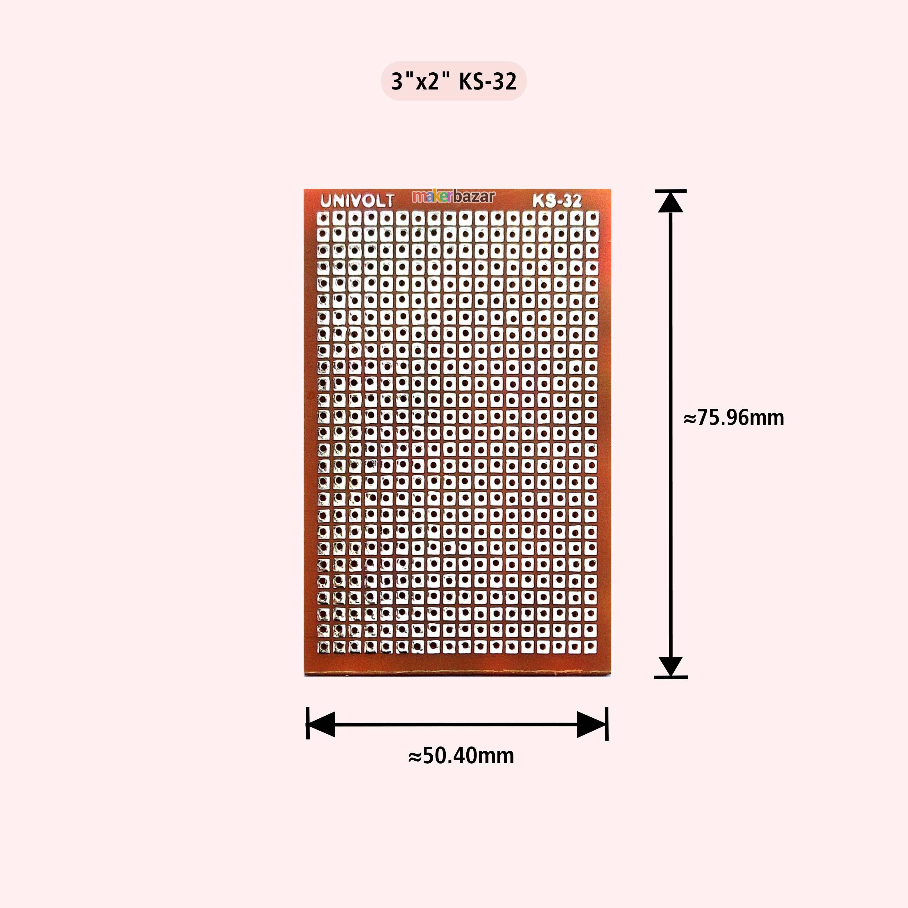 Univolt: Dot Board / Perforated Vero Board/ Single Sided Zero Board (Good Quality) - Tinted Copper
