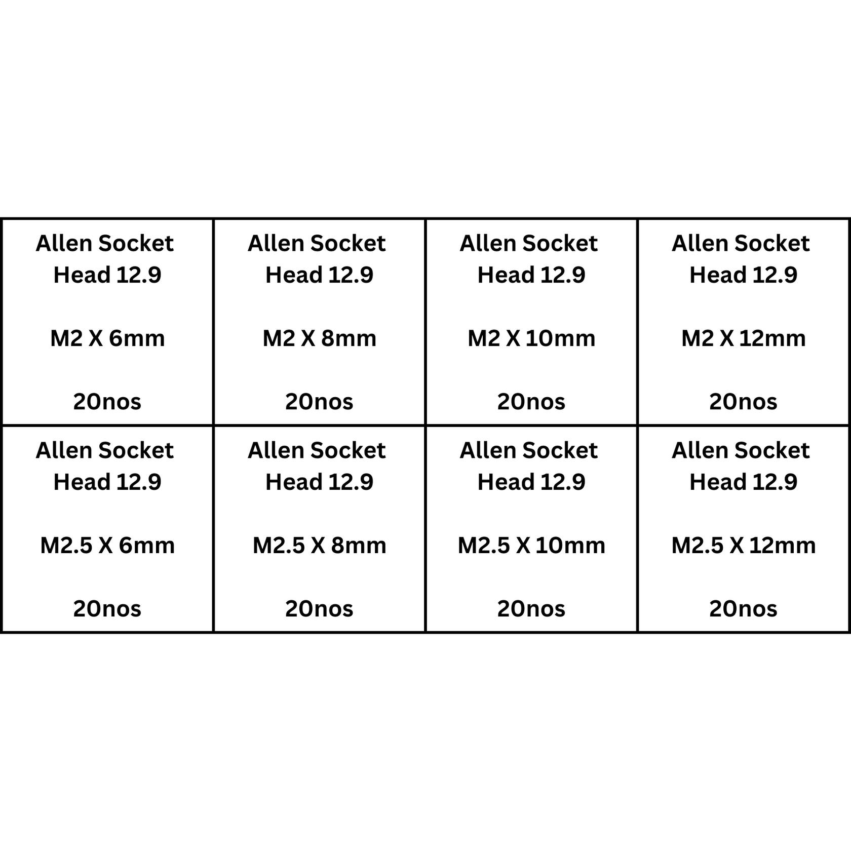 160pcs M2 & M2.5 Allen Socket Head(12.9) Assorted Screw Pack Drone Screw Pack