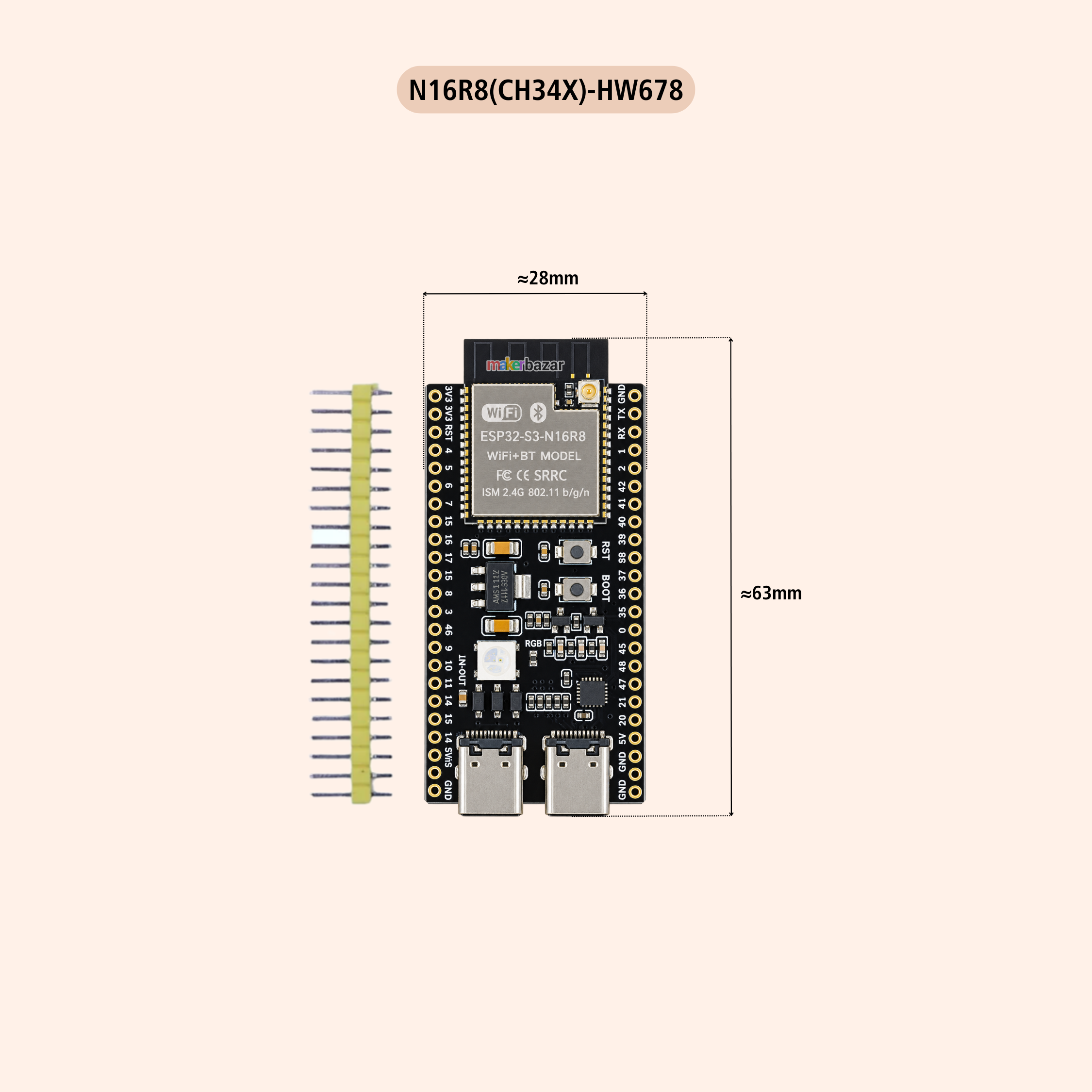 ESP32-S3-WROOM-1U Development Board DevKit