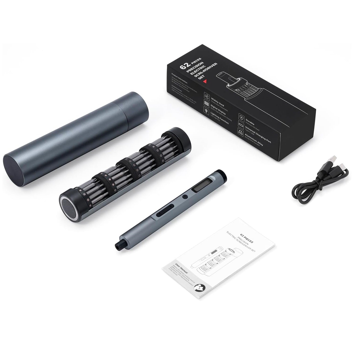 62-in-1 Rechargeable Cordless Mini Electric Screwdriver Set With 3 Adjustable Gears