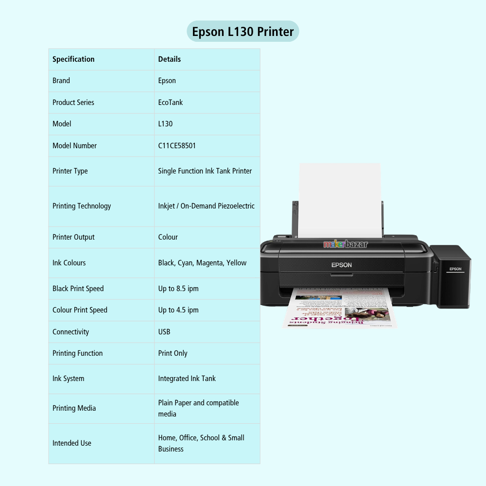 Epson EcoTank L130 Single Function Ink Tank Printer