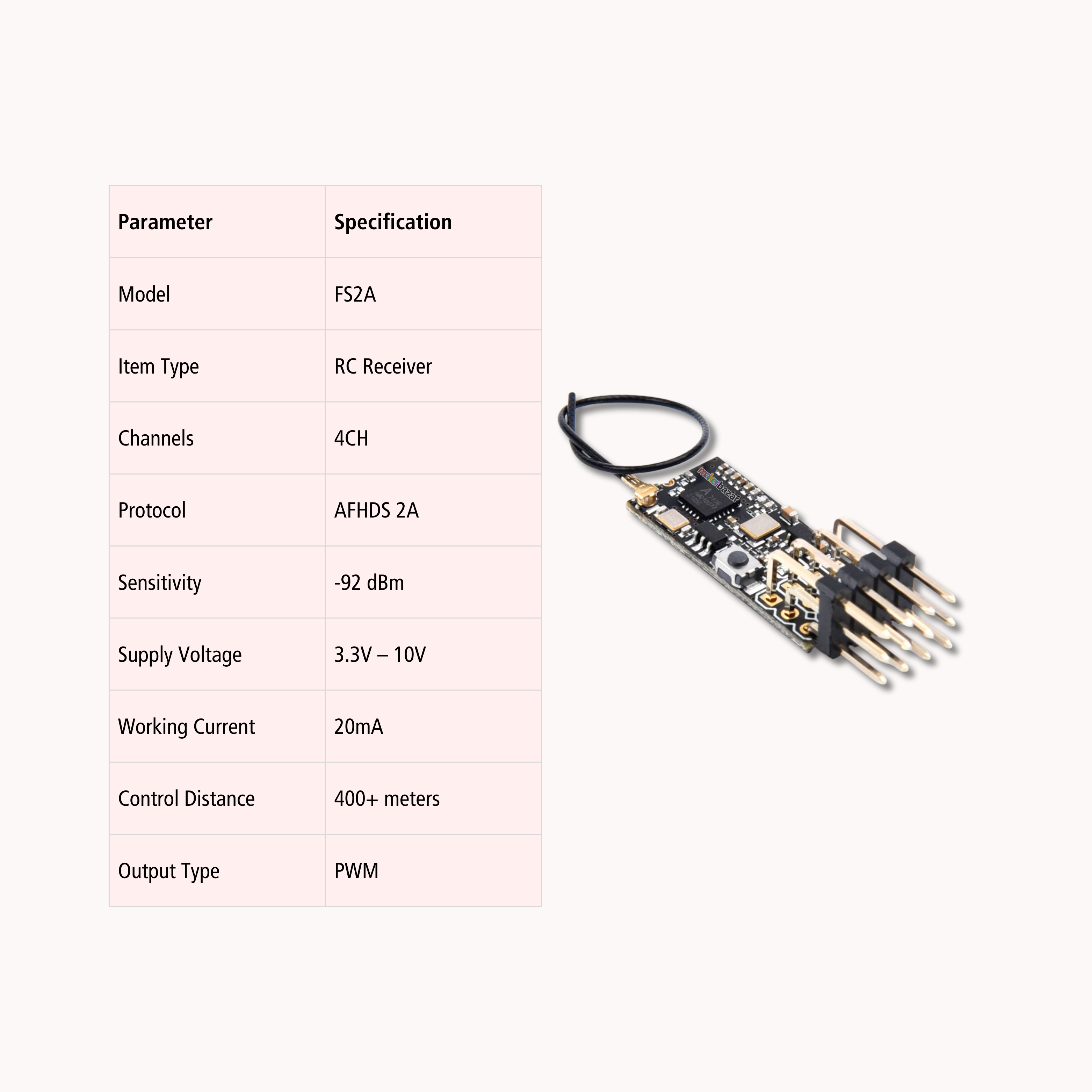 Flysky FS2A 4CH Mini Receiver – AFHDS 2A PWM RC Module