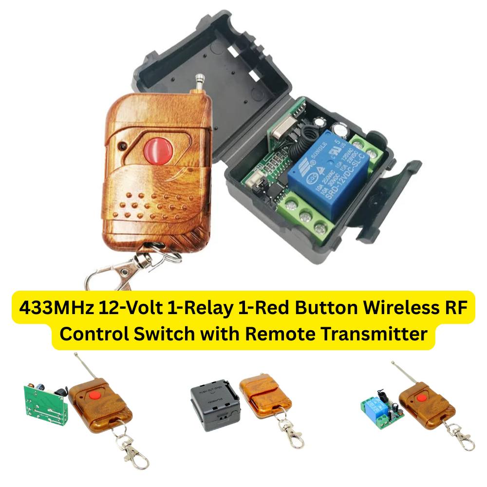 433MHz 12-Volt 1-Relay Wireless RF Control Switch with Remote Transmitter