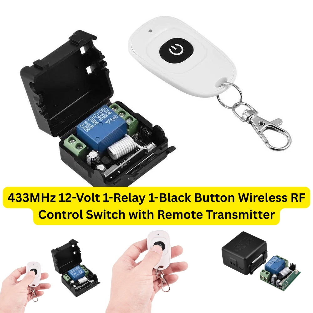 433MHz 12-Volt 1-Relay Wireless RF Control Switch with Remote Transmitter