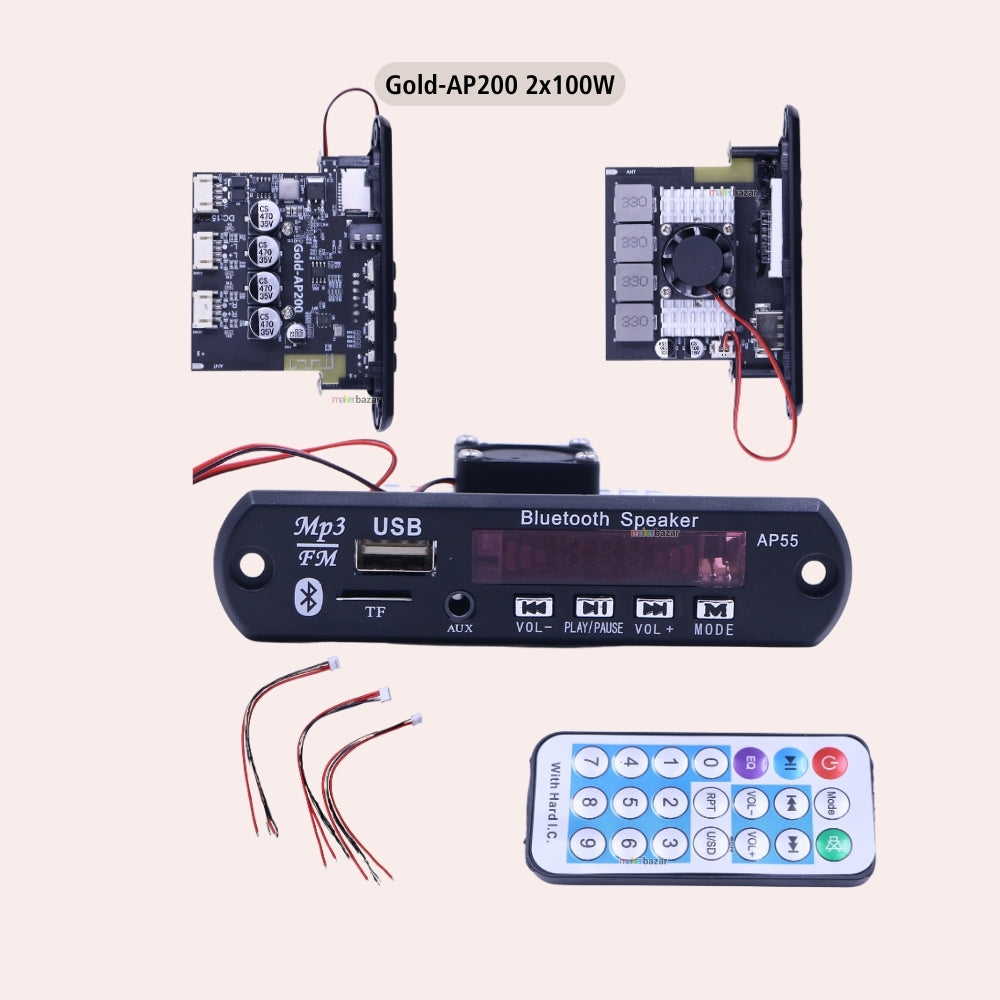 Music Player Modules with Remote, Stereo Board With Built In Display Bluetooth, FM,USB,SD-Card Slot,Aux & Amplifier for DIY/Cars