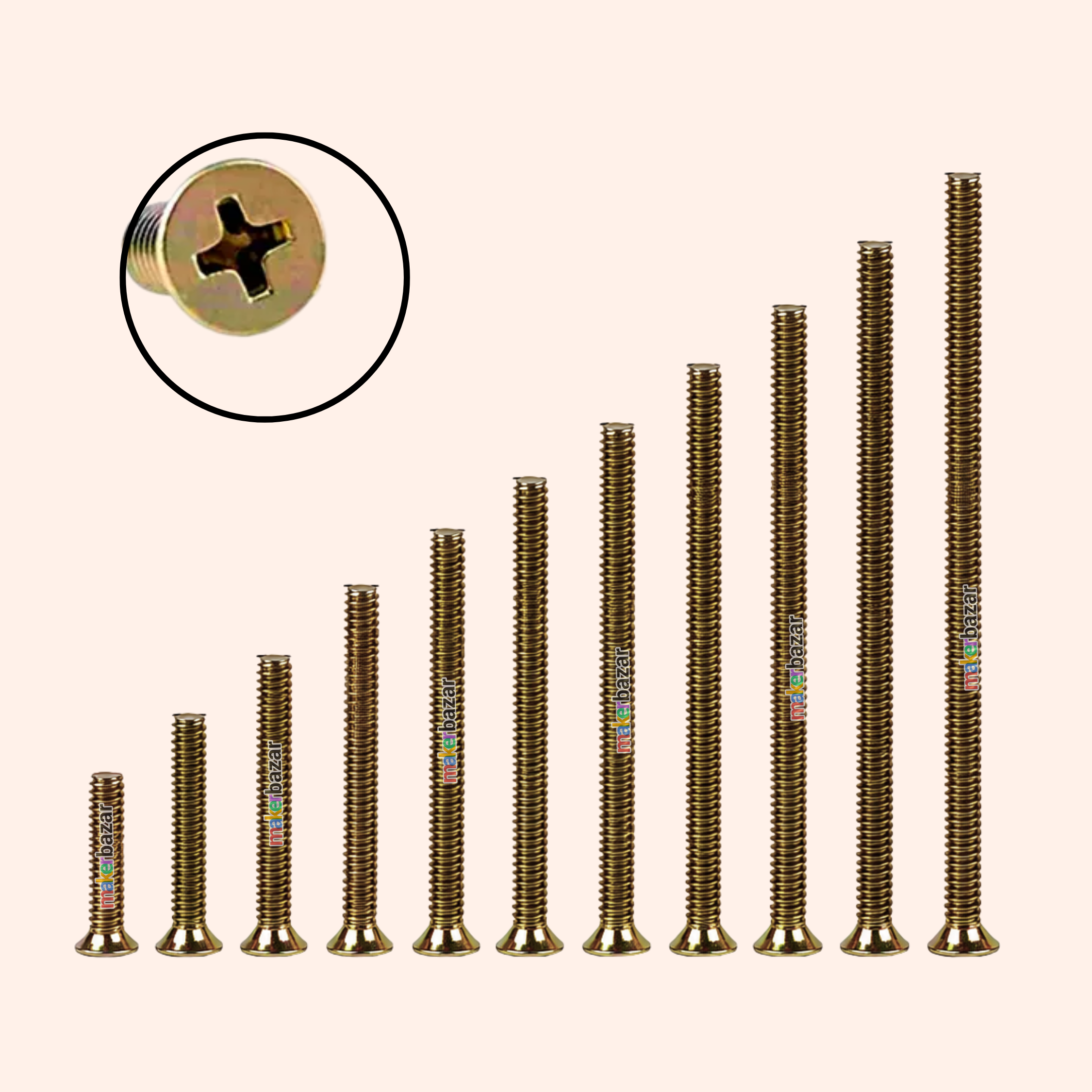 Philips Countersunk Gold Plated Flat Head Machine Screw