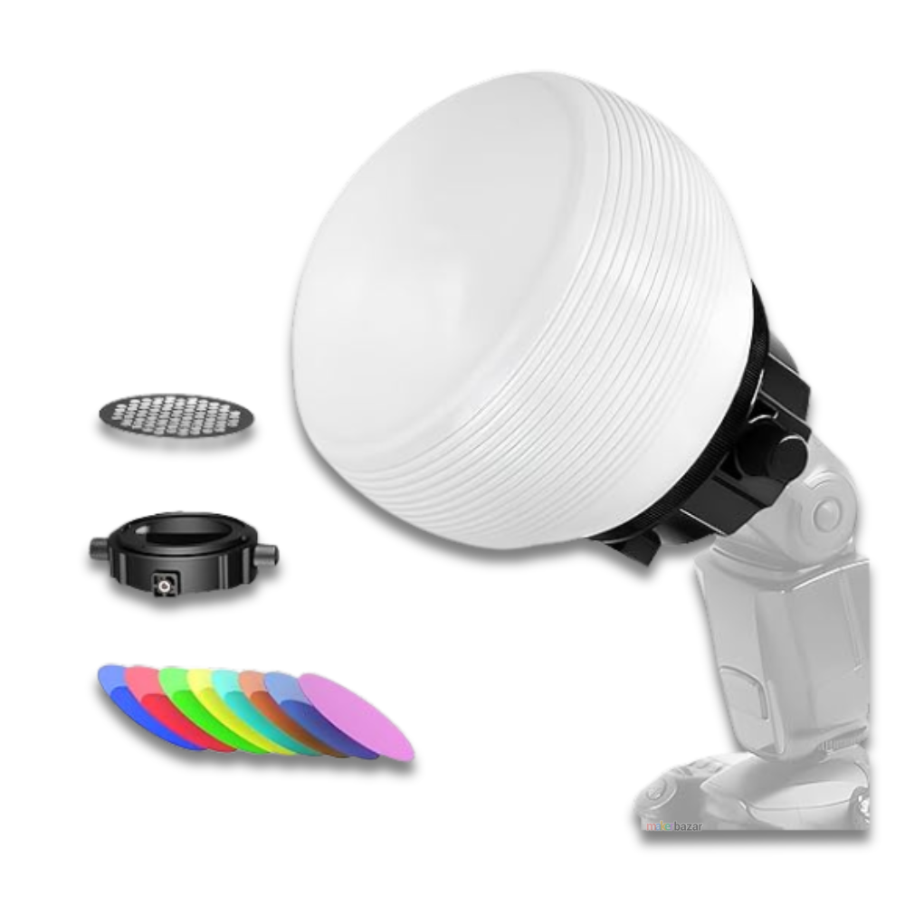 D25 Professional Flash Accessories Kit – Light Diffuser Dome with Color Filters and Honeycomb Grid