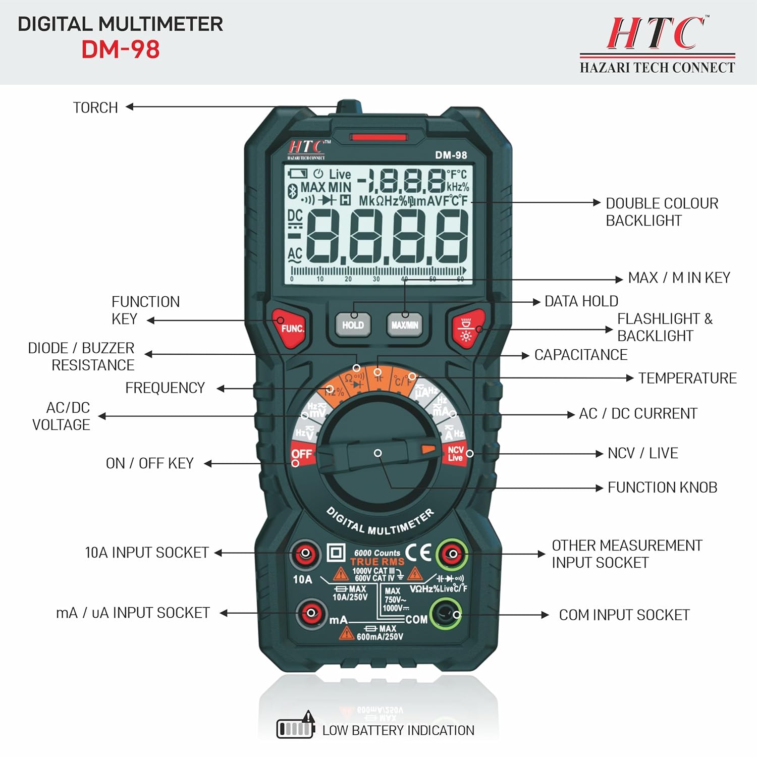HTC DM-98 Digital Multimeter TRMS with Bargraph