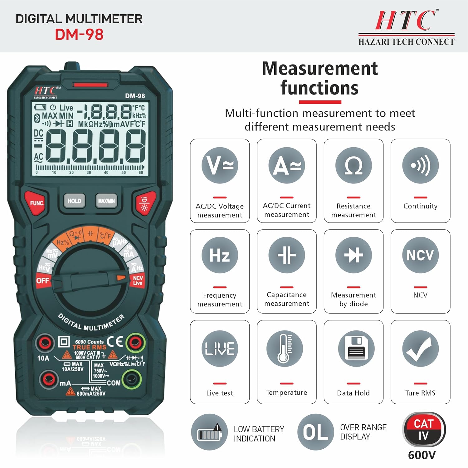 HTC DM-98 Digital Multimeter TRMS with Bargraph