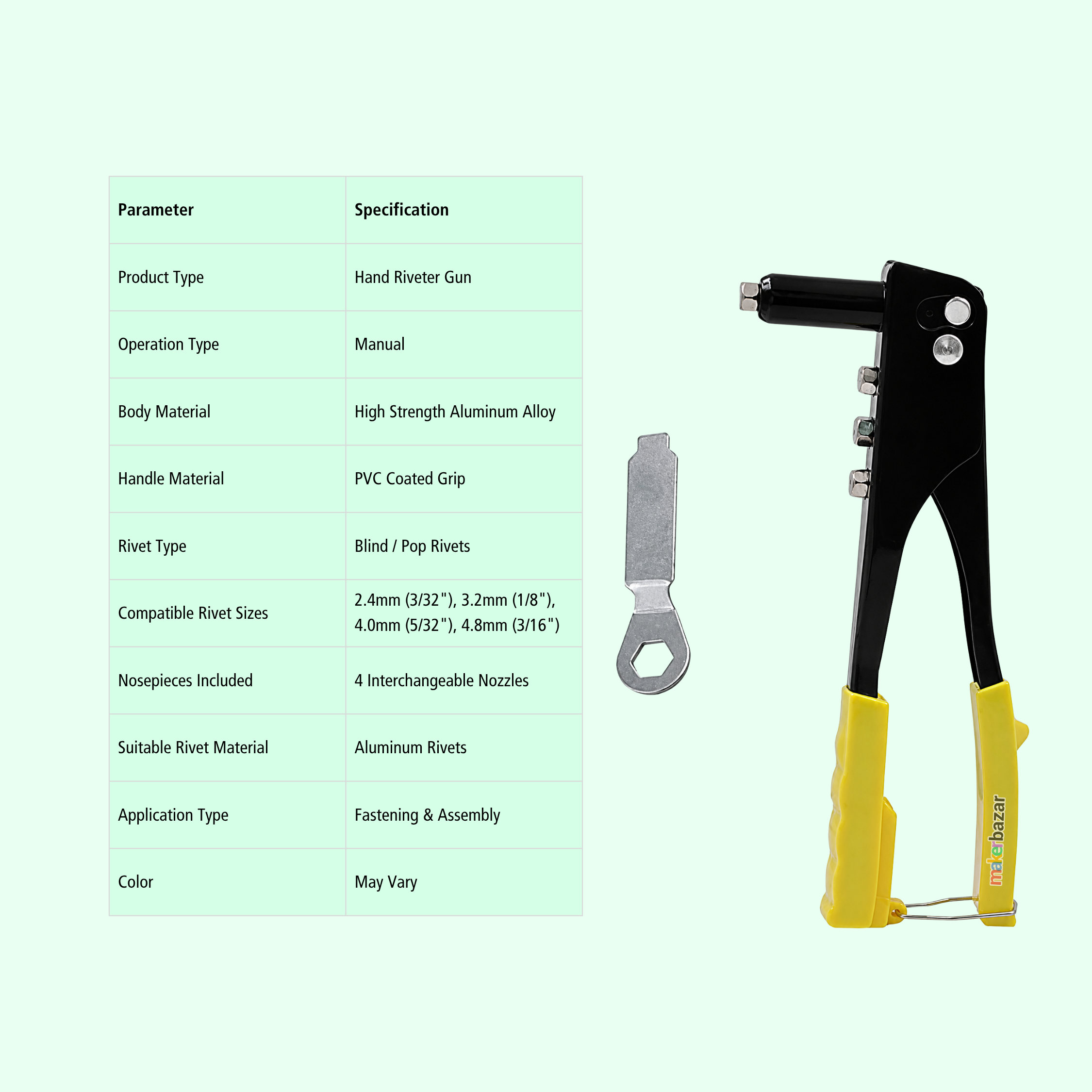 9.5-Inch Hand Rivet Gun Tool for Blind Pop Rivets