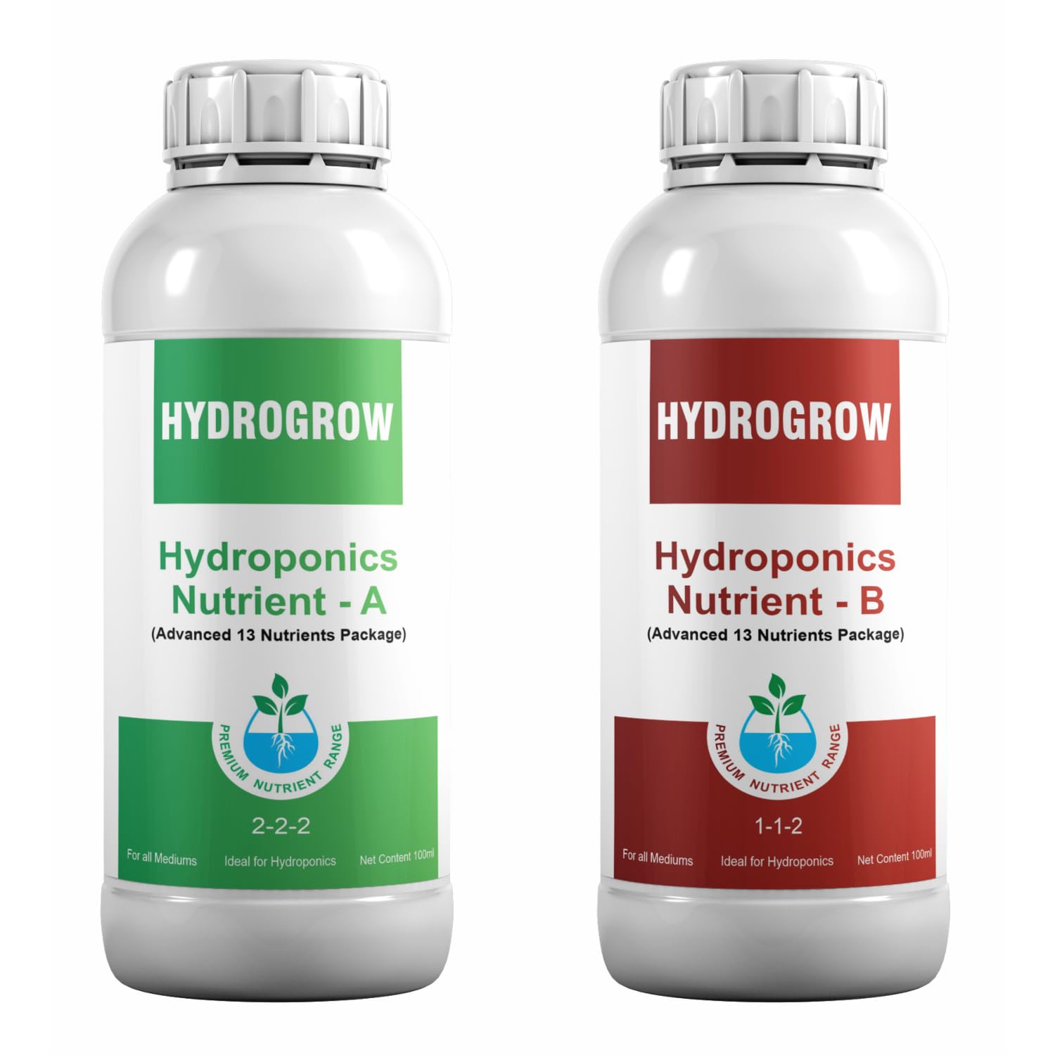 Hydro Grow A & B Hydroponic Nutrient Bottles Liquid