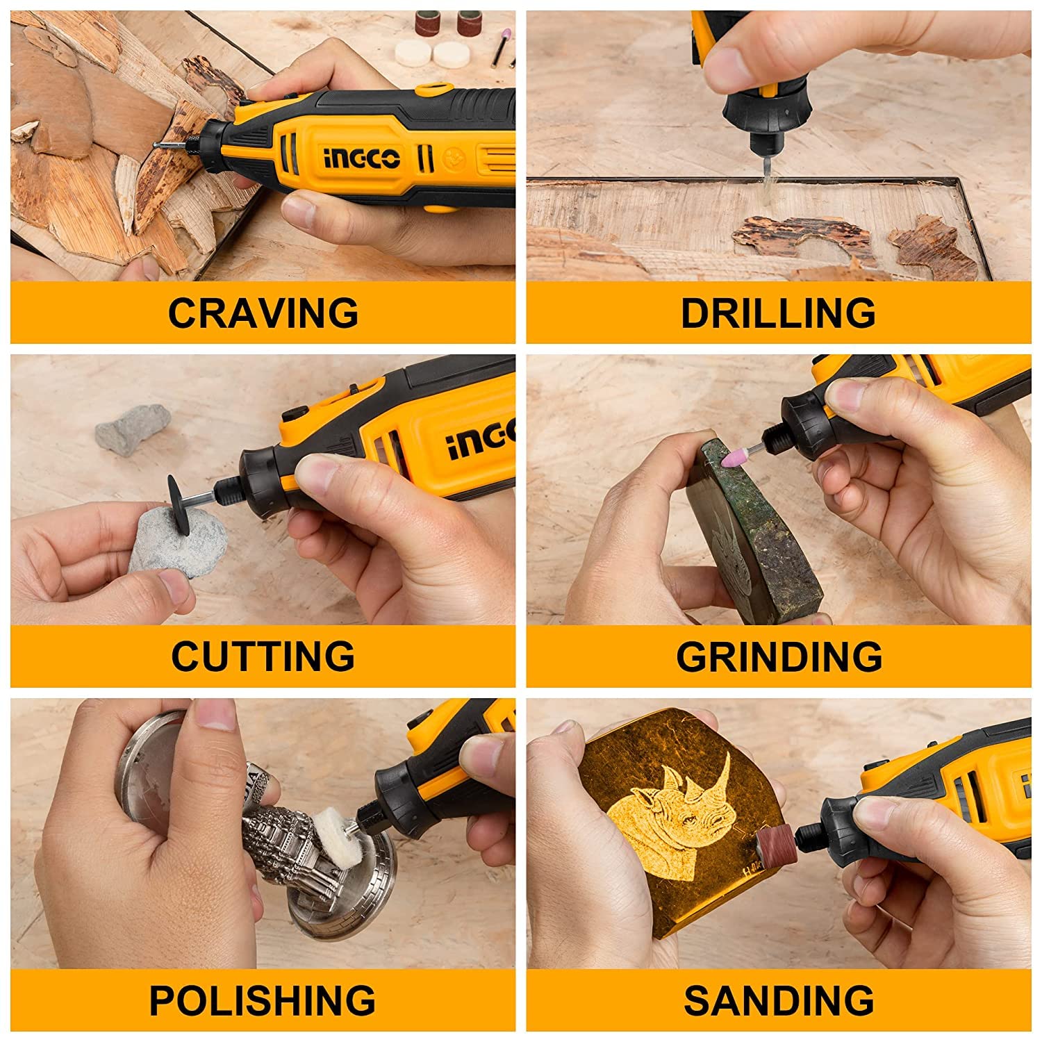 Ingco MG13328 130W Mini Die Grinder 109-in-1 Wood Carving Rotary Tool Kit