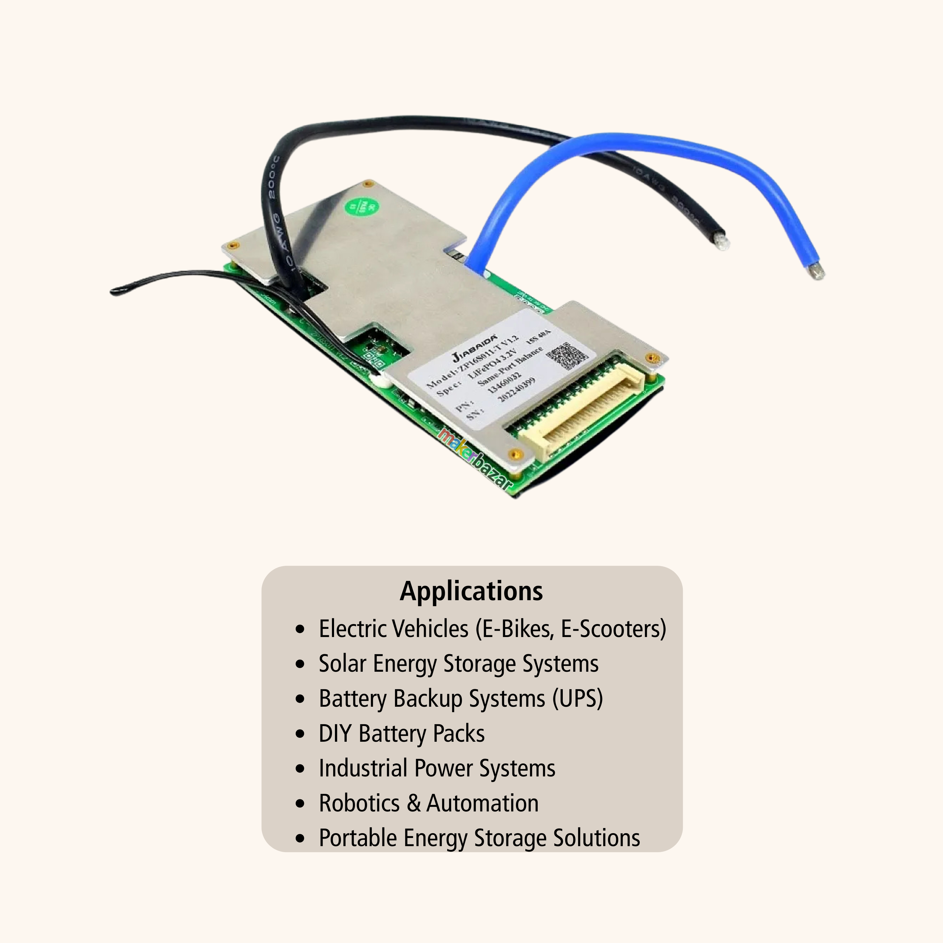 JIABAIDA JBD 15S Series 48V LiFePO4 BMS V1.2 Battery Management System