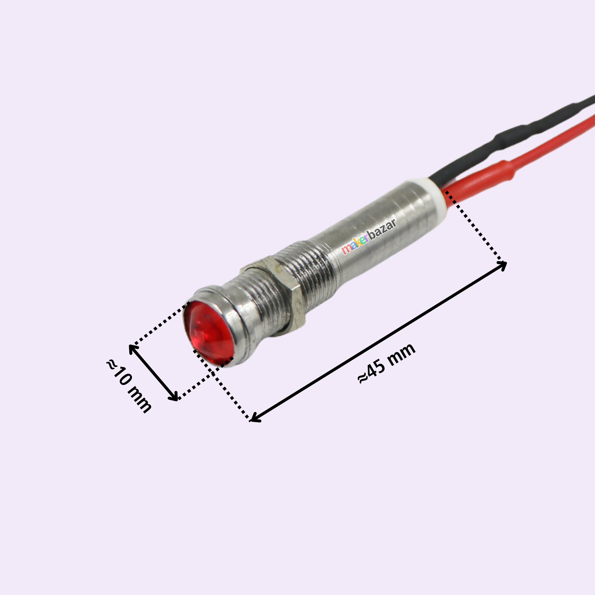5-24VDC 10mm LED Indicator Metal Long-Tube Signal Lamp with Cable