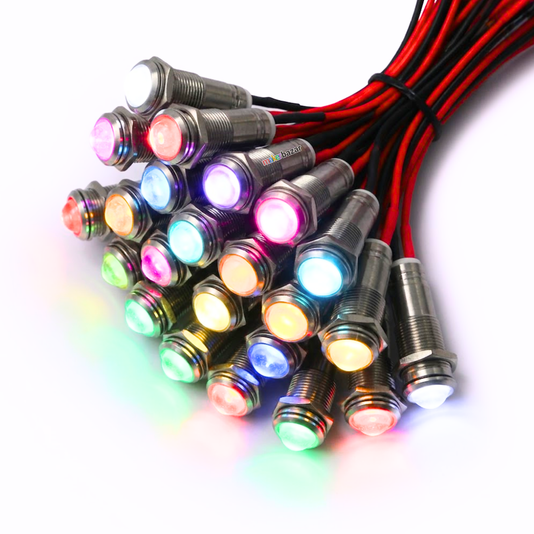5-24VDC 10mm LED Indicator Metal Long-Tube Signal Lamp with Cable