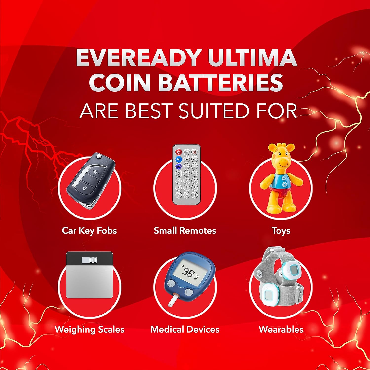 Eveready: 1.5V LR44 Round Lithium Coin Button Cells