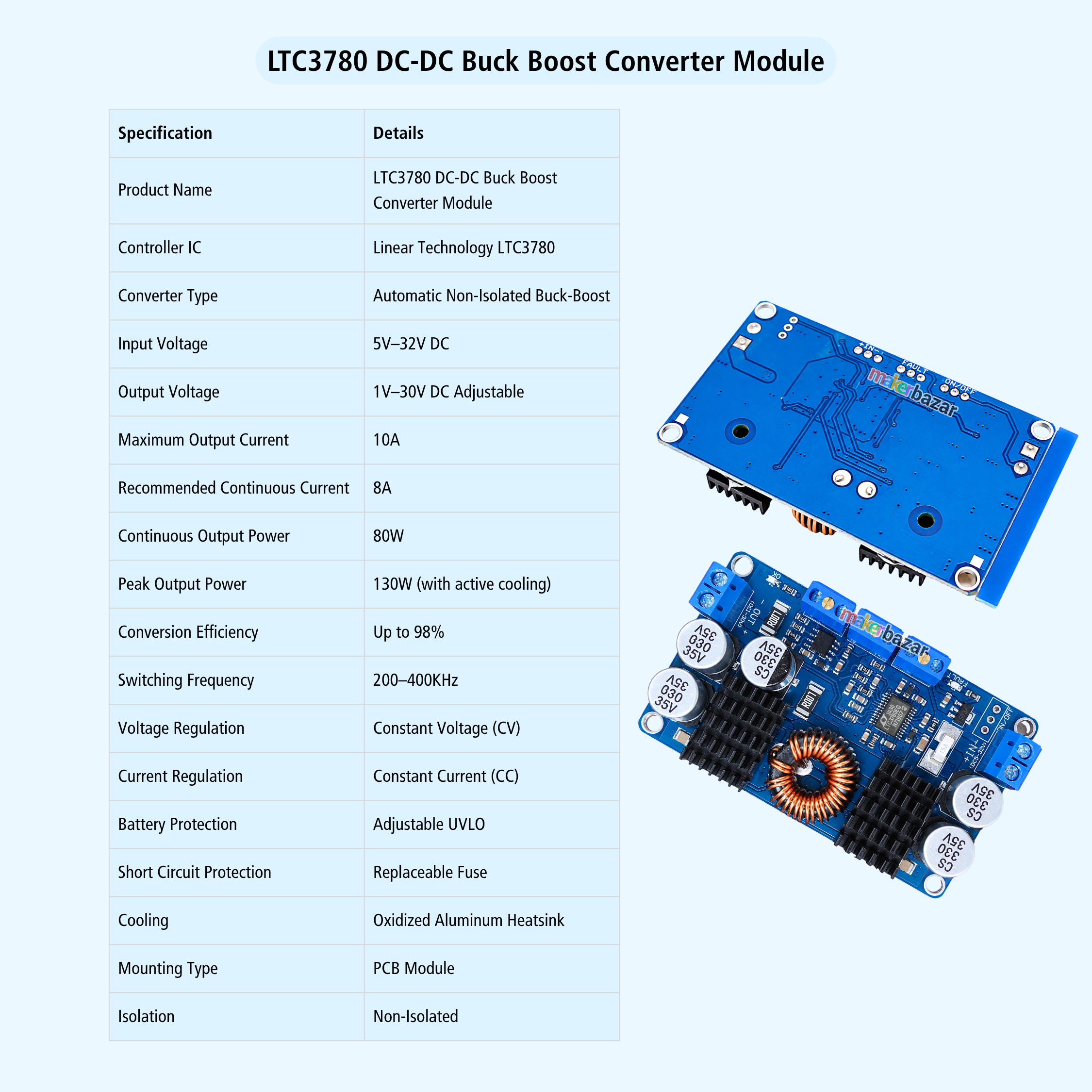 LTC3780 10A DC-DC Automatic Buck Boost Converter Module-Adjustable Step Up Step Down Power Supply