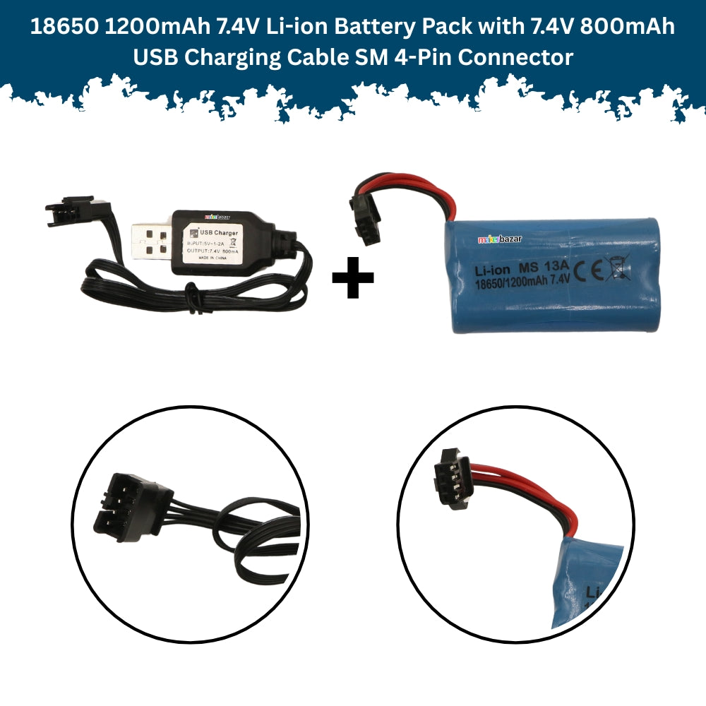 18650 Li-ion Battery Pack SM-Plug with USB Charging Cable