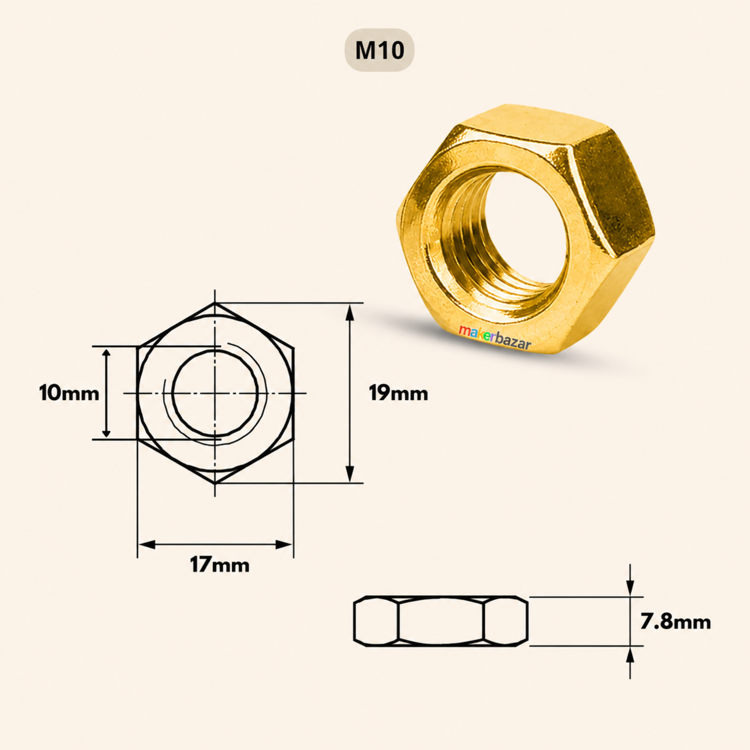 Golden Plated Hex Nut – Metric Thread Fastener
