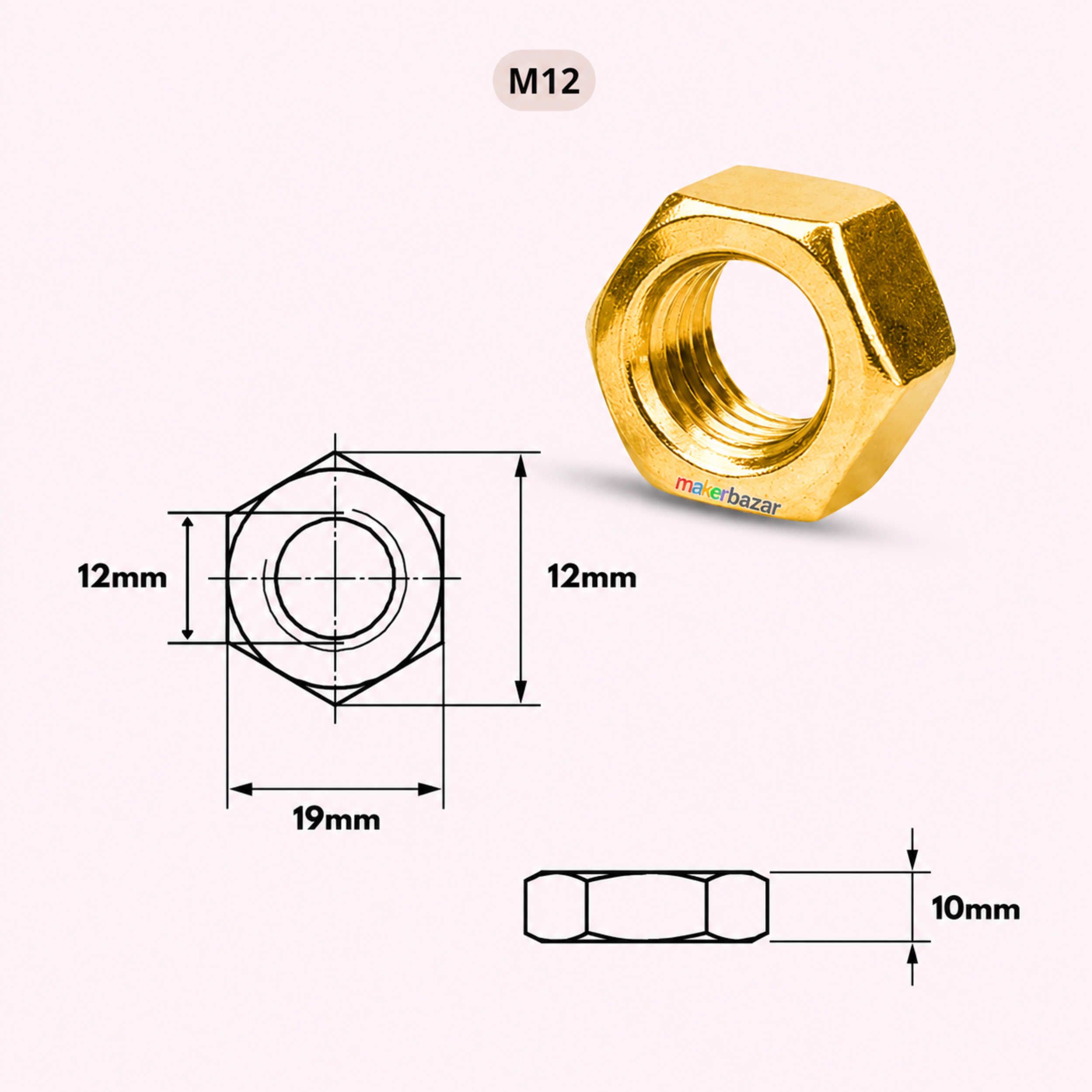 Golden Plated Hex Nut – Metric Thread Fastener