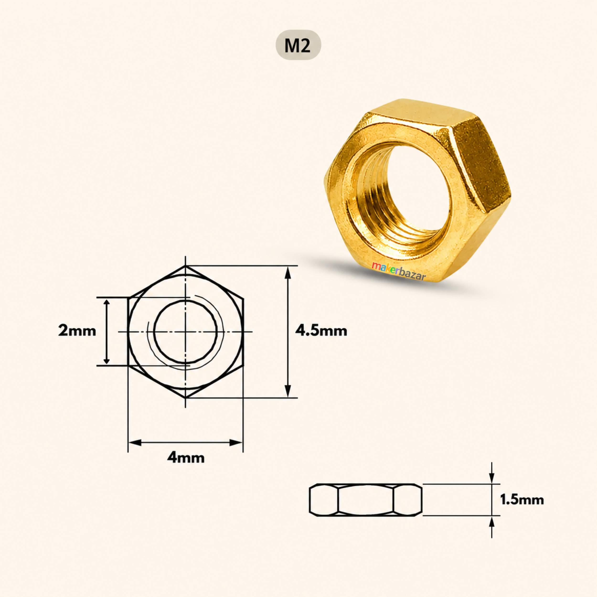 Golden Plated Hex Nut – Metric Thread Fastener