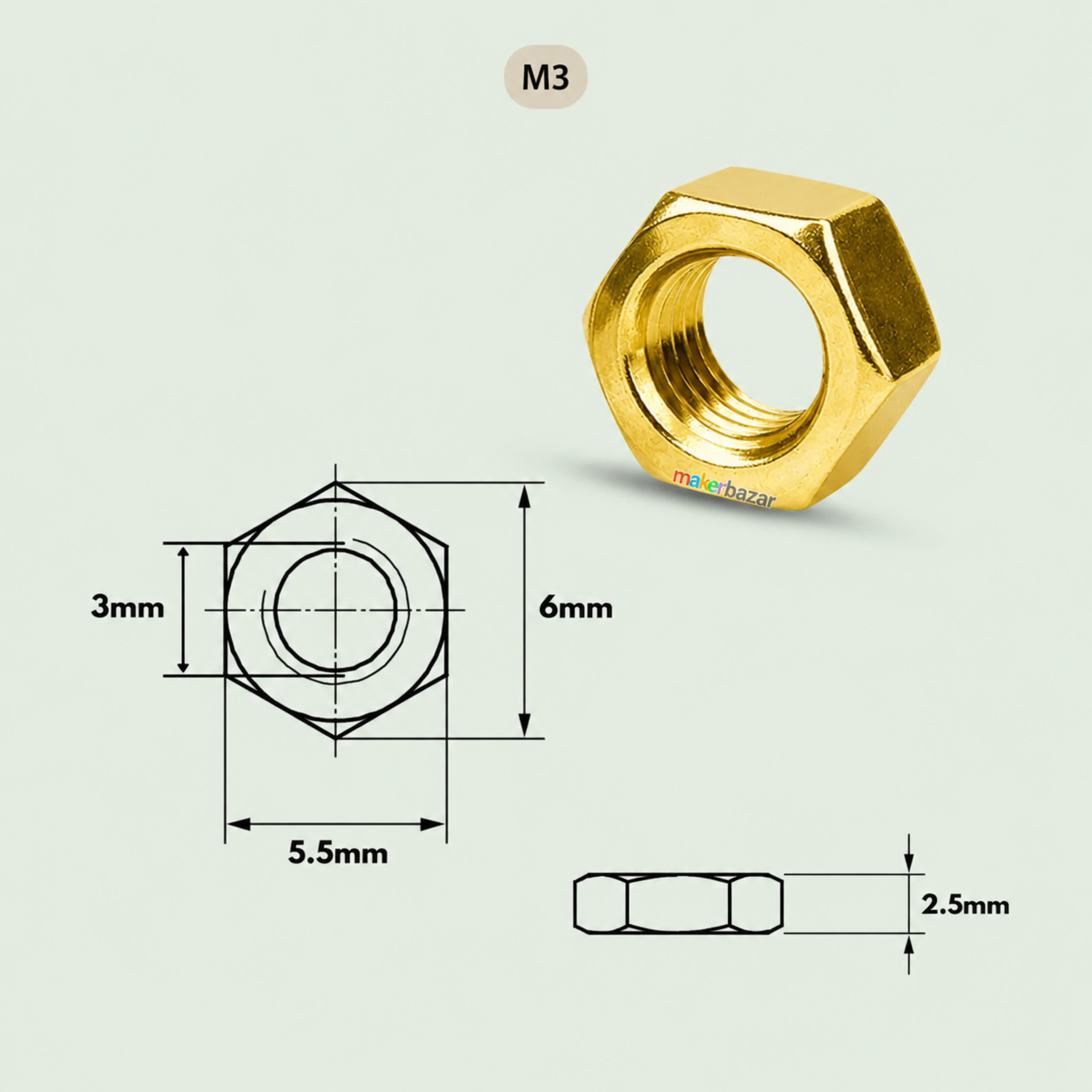 Golden Plated Hex Nut – Metric Thread Fastener