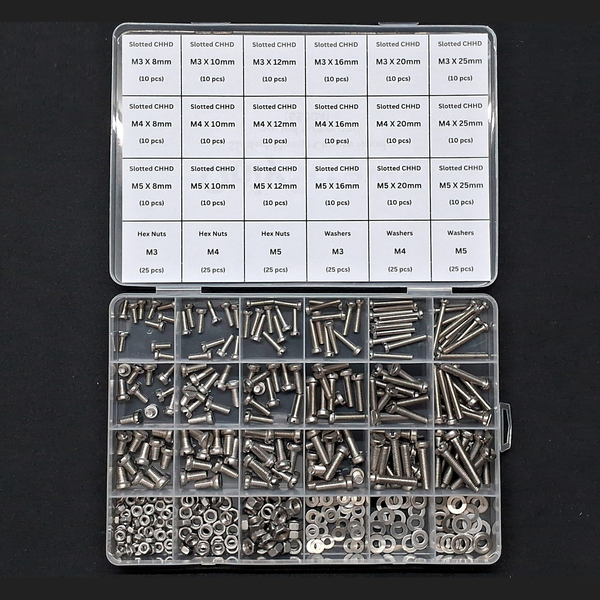 330pcs Assorted M3-M4-M5 Nut-Bolt-Washer Screw Pack Kits (SS304)