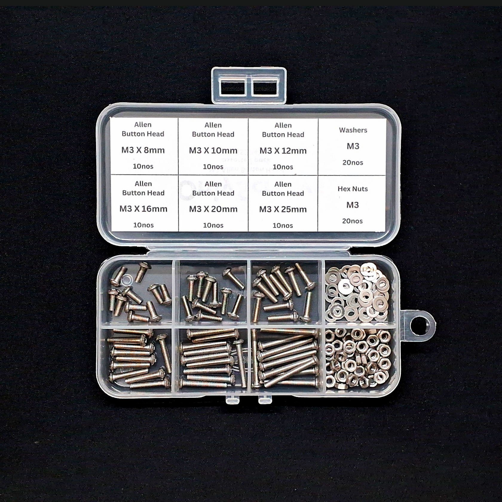 100pcs M3 Assorted Nut-Bolt-Washer Screw Pack Kits (SS304)