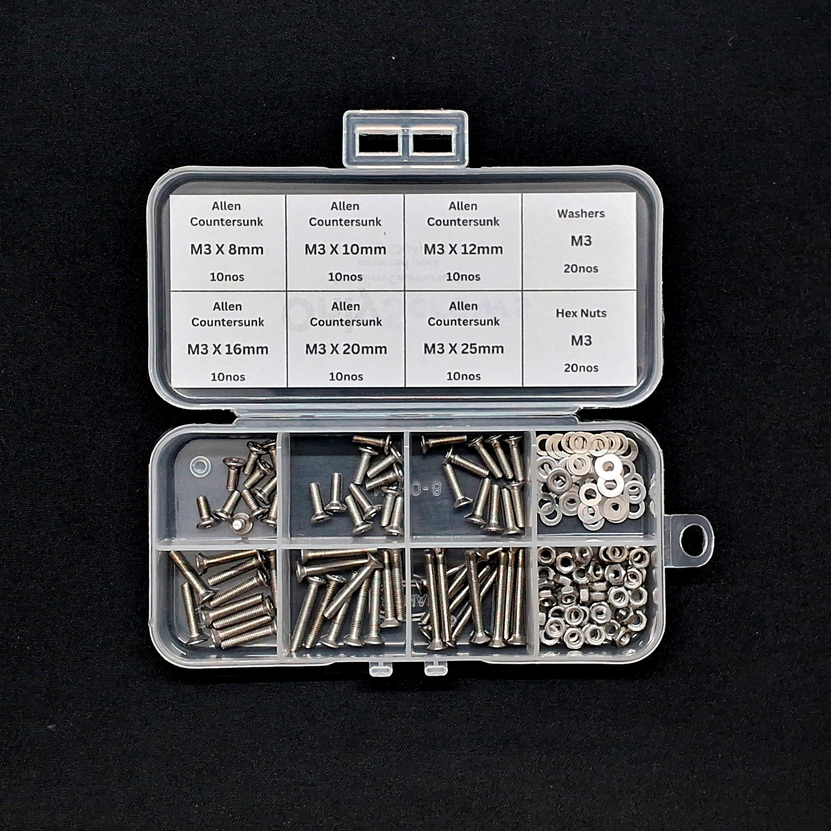 100pcs M3 Assorted Nut-Bolt-Washer Screw Pack Kits (SS304)