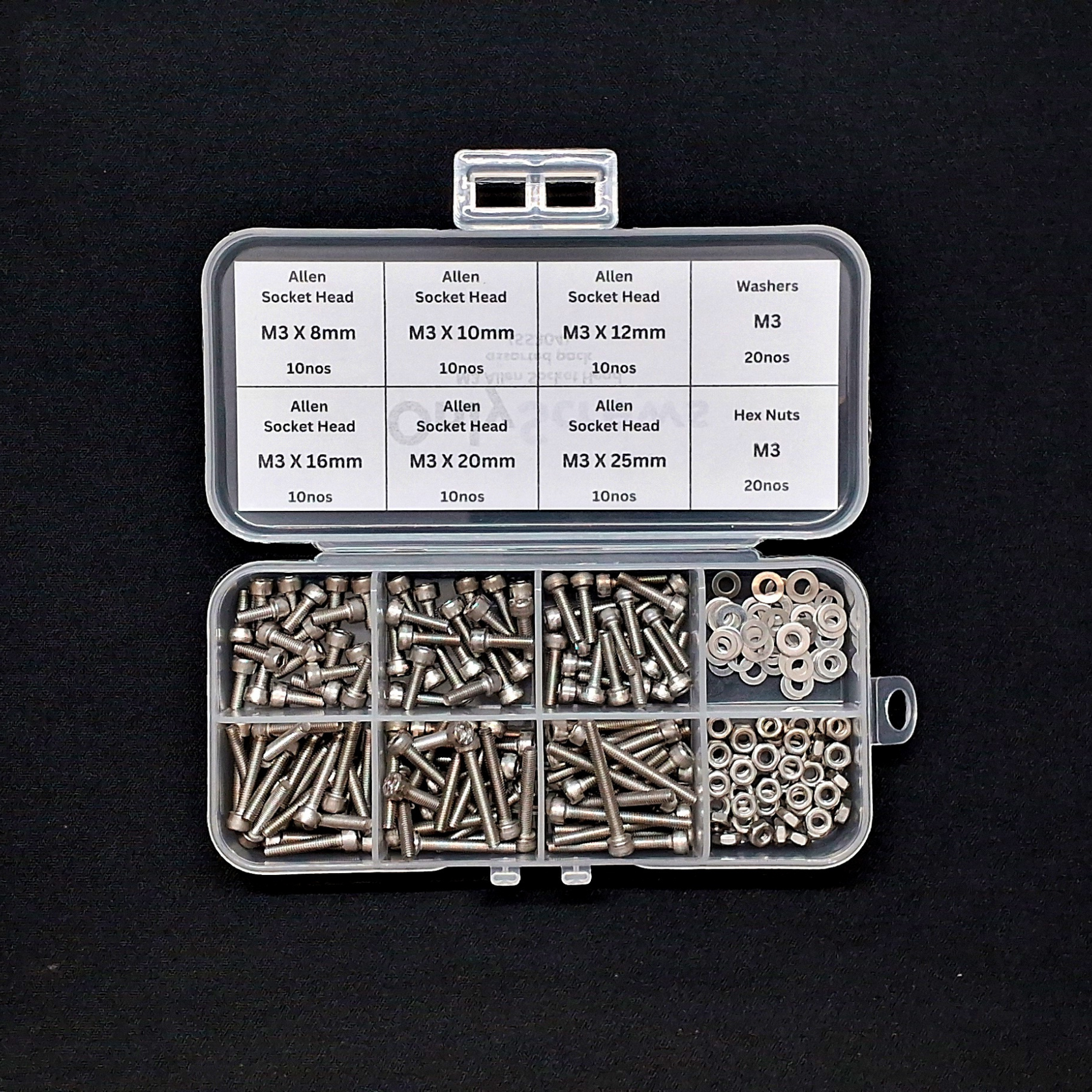 100pcs M3 Assorted Nut-Bolt-Washer Screw Pack Kits (SS304)