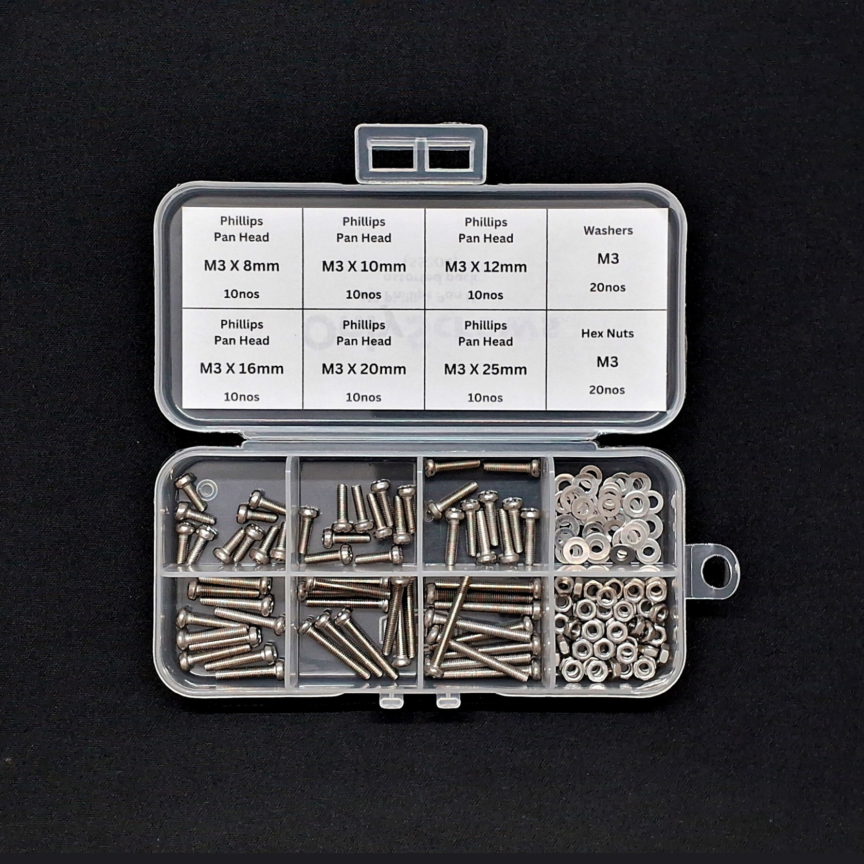 100pcs M3 Assorted Nut-Bolt-Washer Screw Pack Kits (SS304)