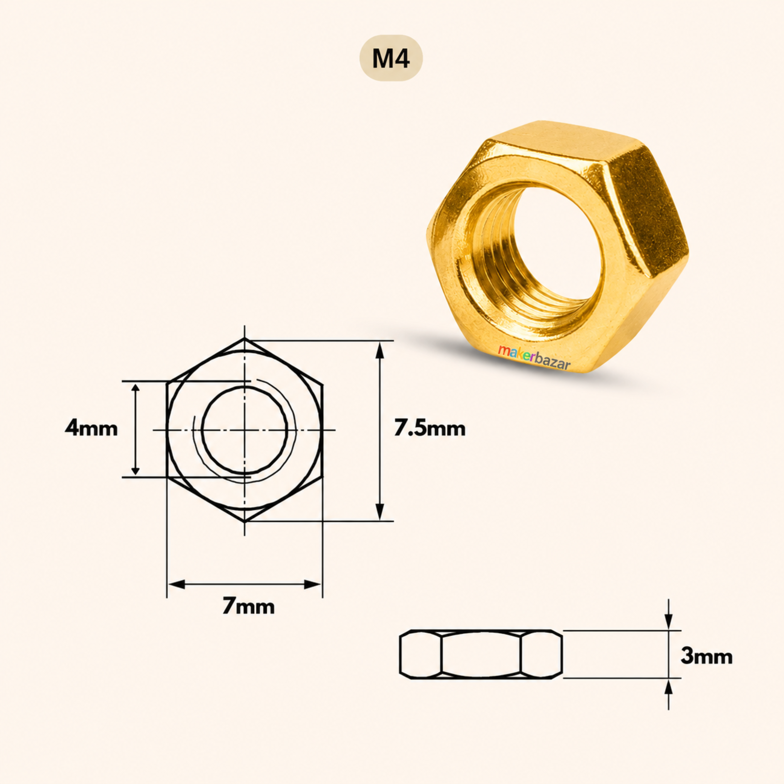 Golden Plated Hex Nut – Metric Thread Fastener
