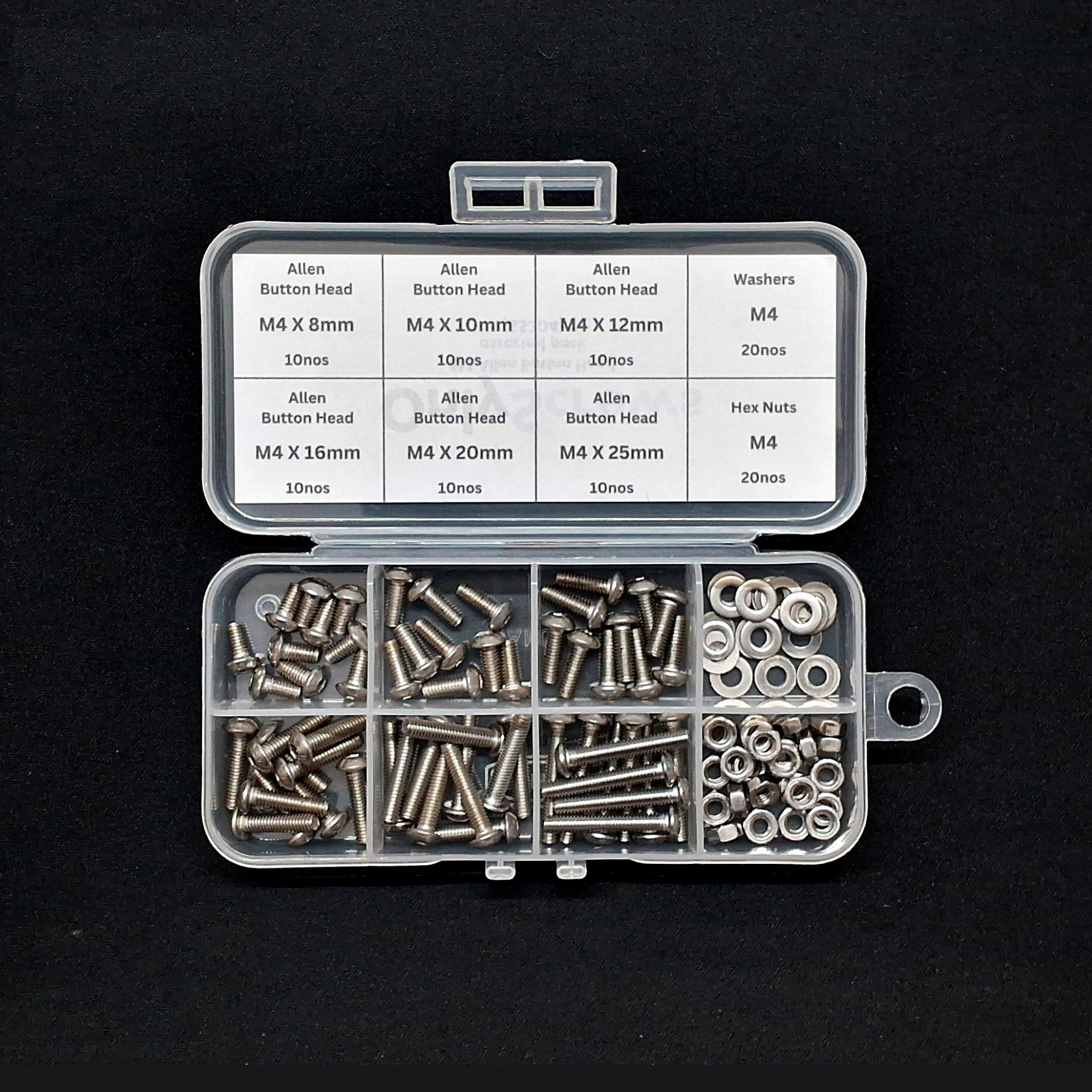 100pcs M4 Assorted Nut-Bolt-Washer Screw Pack Kits (SS304)