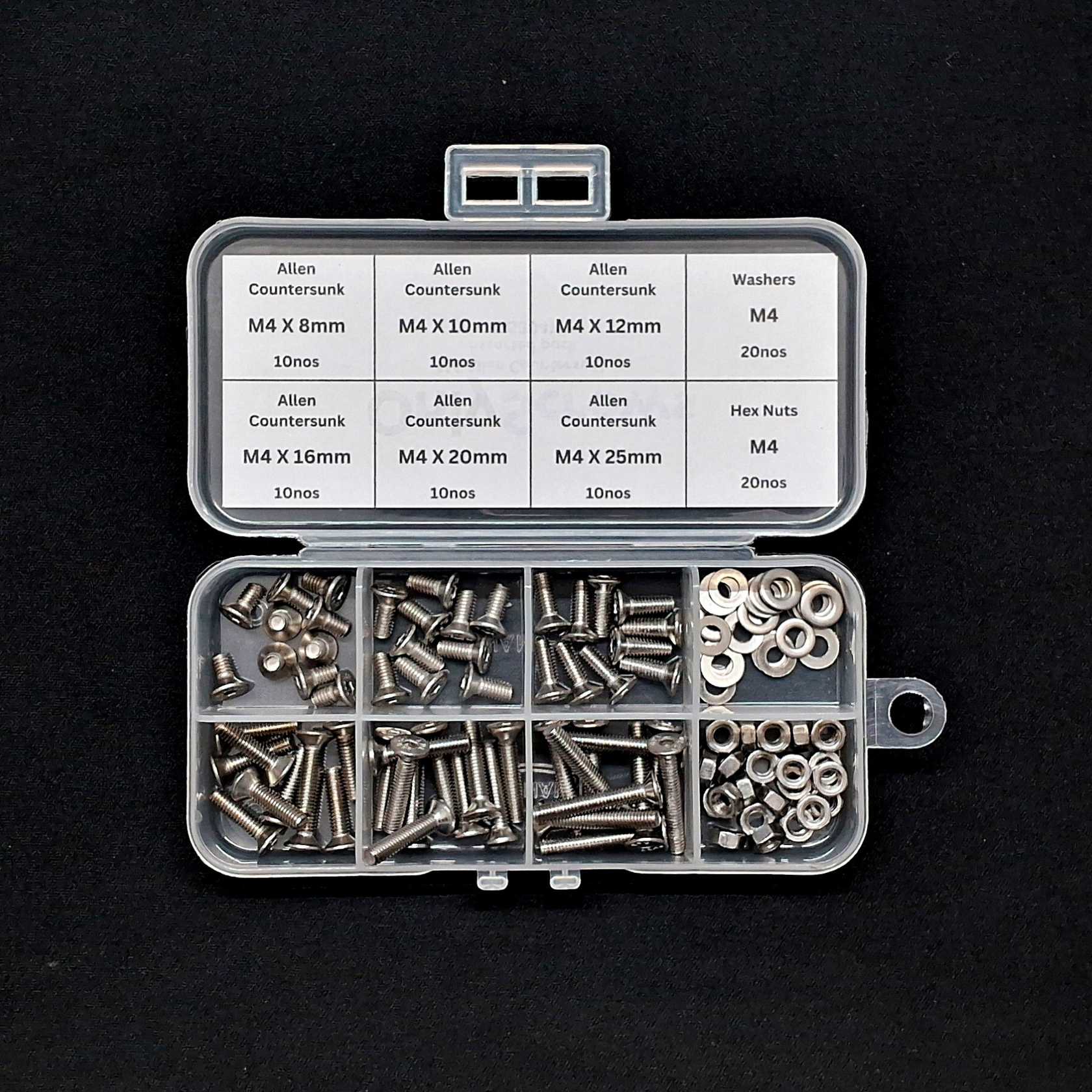 100pcs M4 Assorted Nut-Bolt-Washer Screw Pack Kits (SS304)