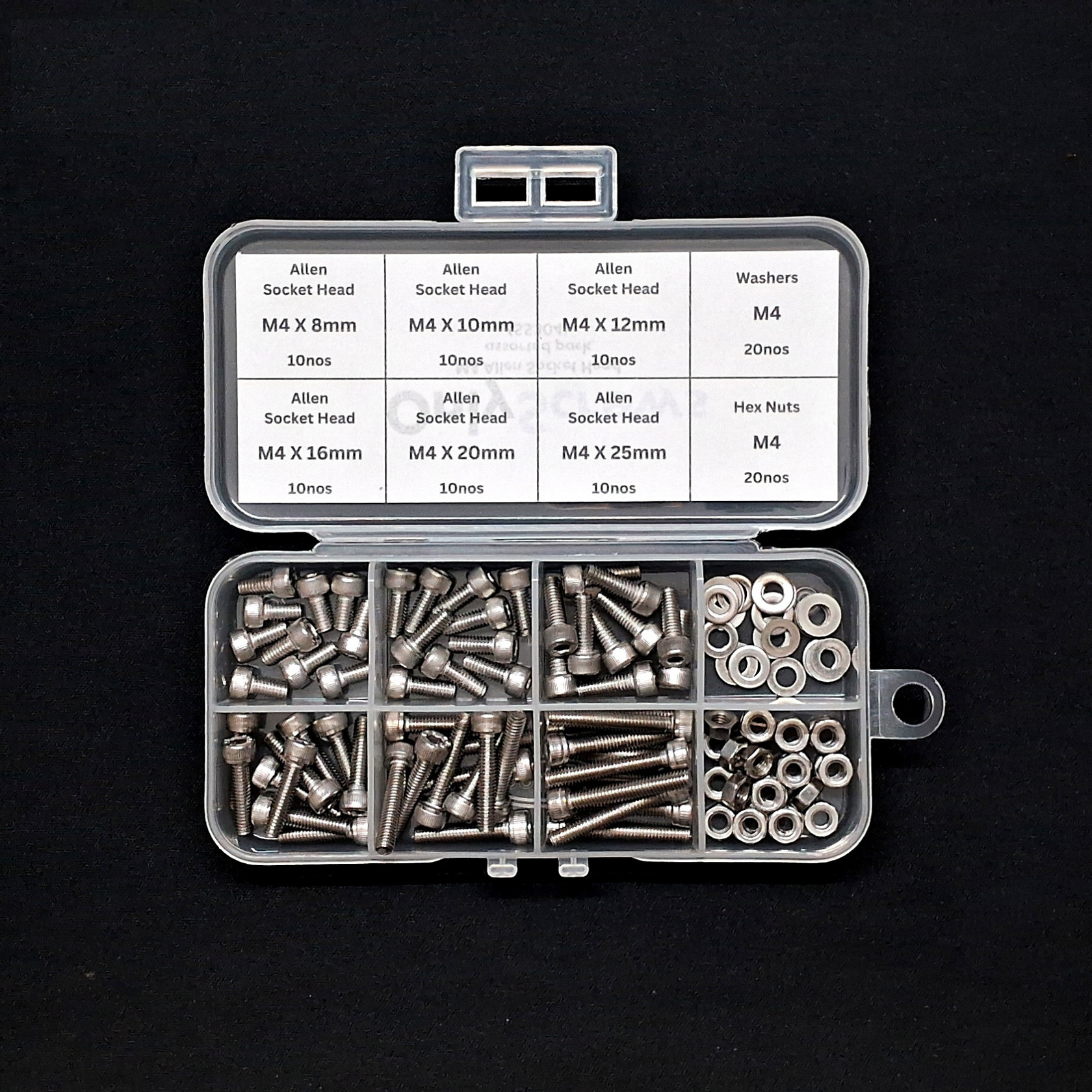 100pcs M4 Assorted Nut-Bolt-Washer Screw Pack Kits (SS304)