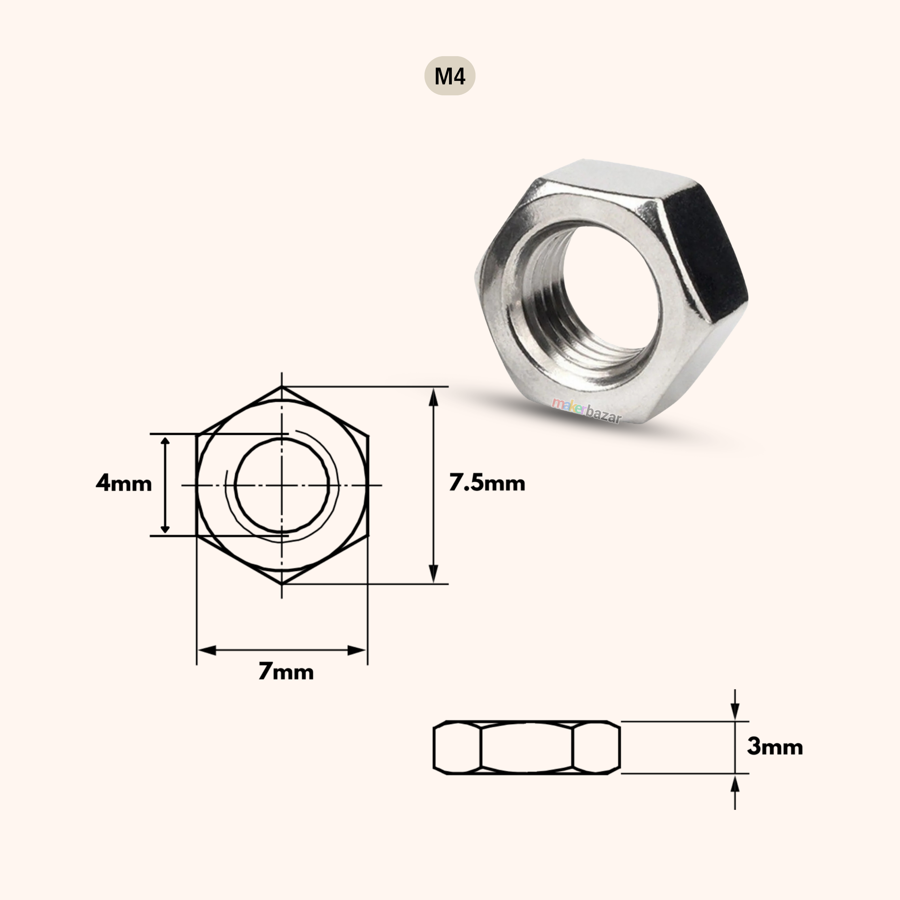 Stainless Steel Hex Nut Metric Thread Fastener