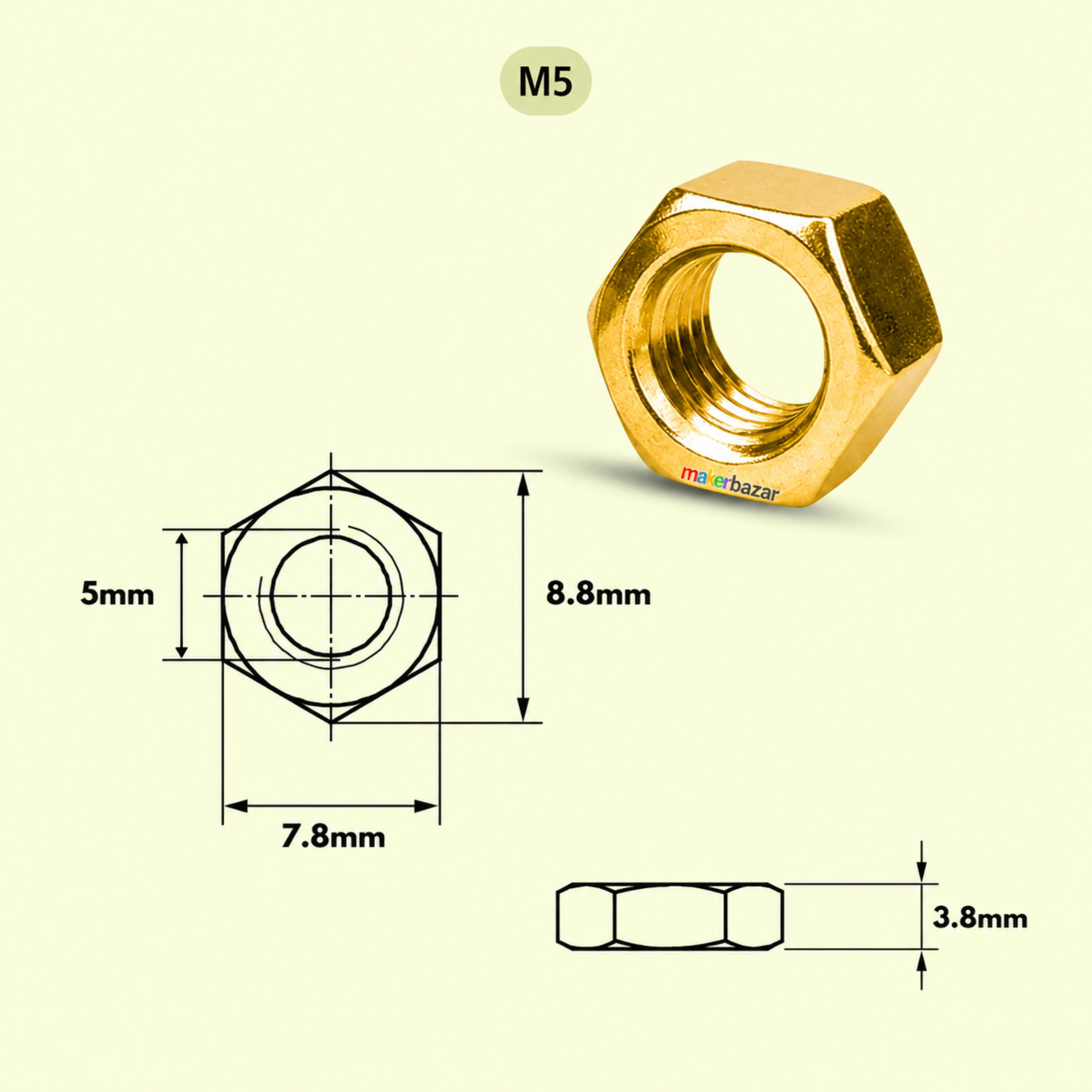 Golden Plated Hex Nut – Metric Thread Fastener
