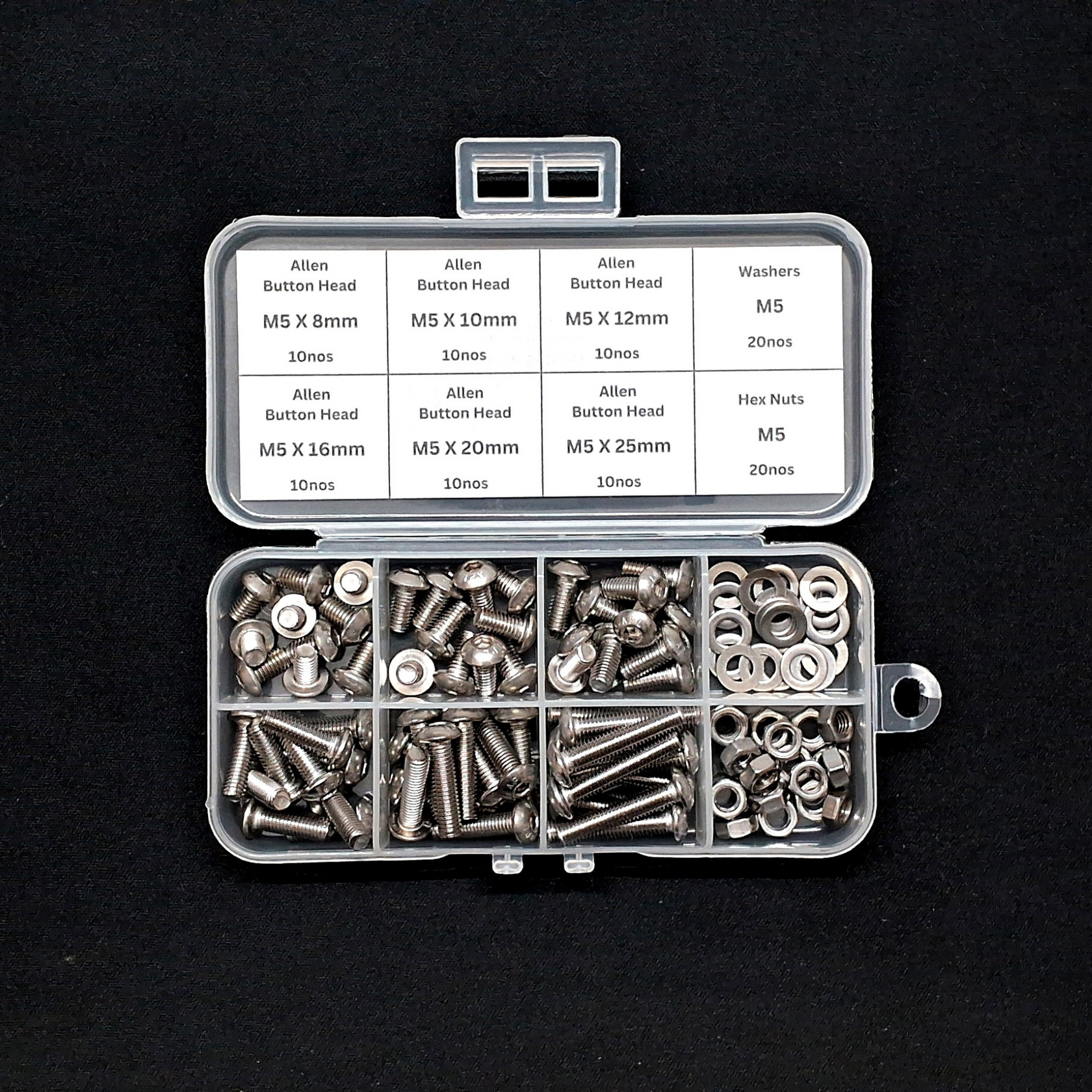 100pcs M5 Assorted Nut-Bolt-Washer Screw Pack Kits (SS304)