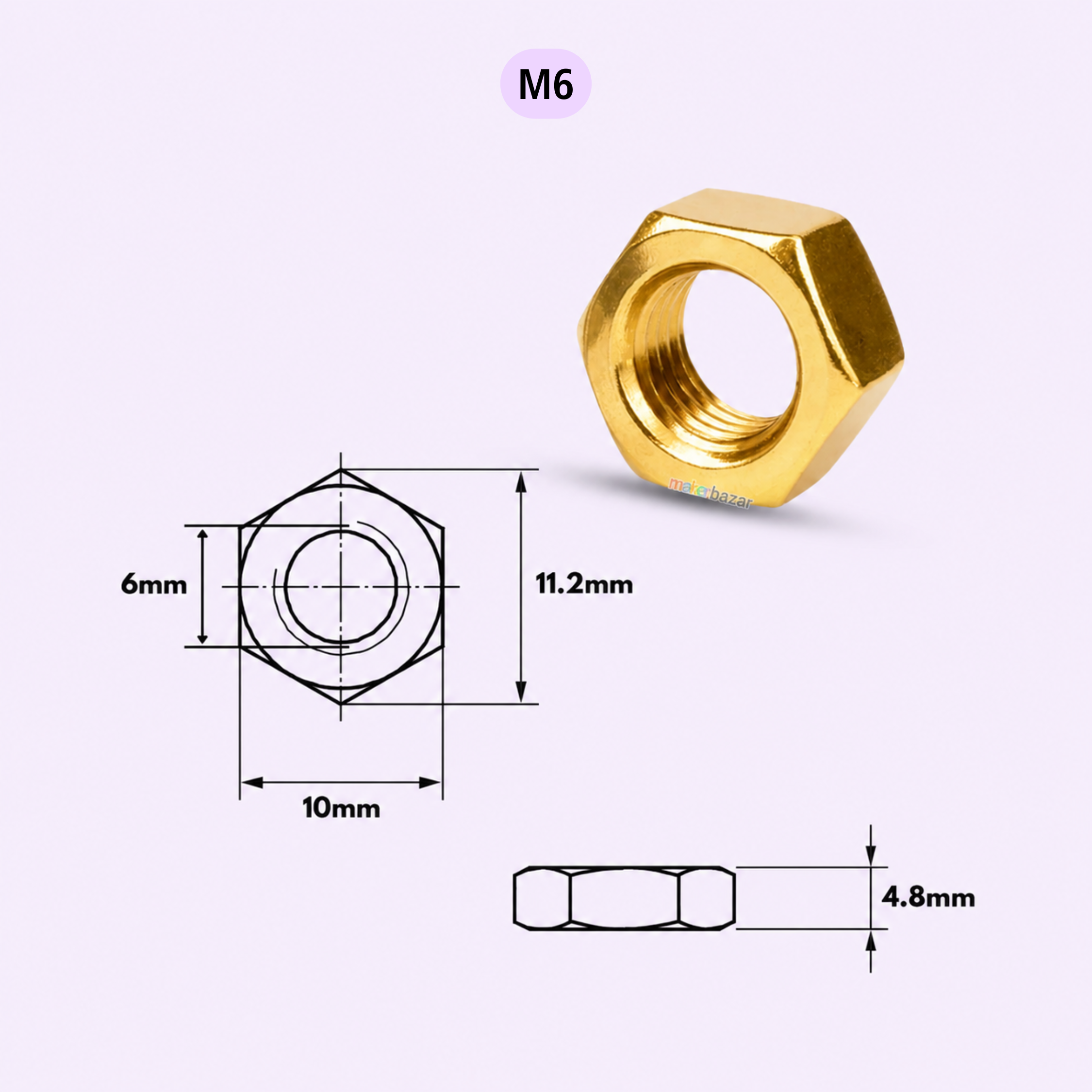 Golden Plated Hex Nut – Metric Thread Fastener