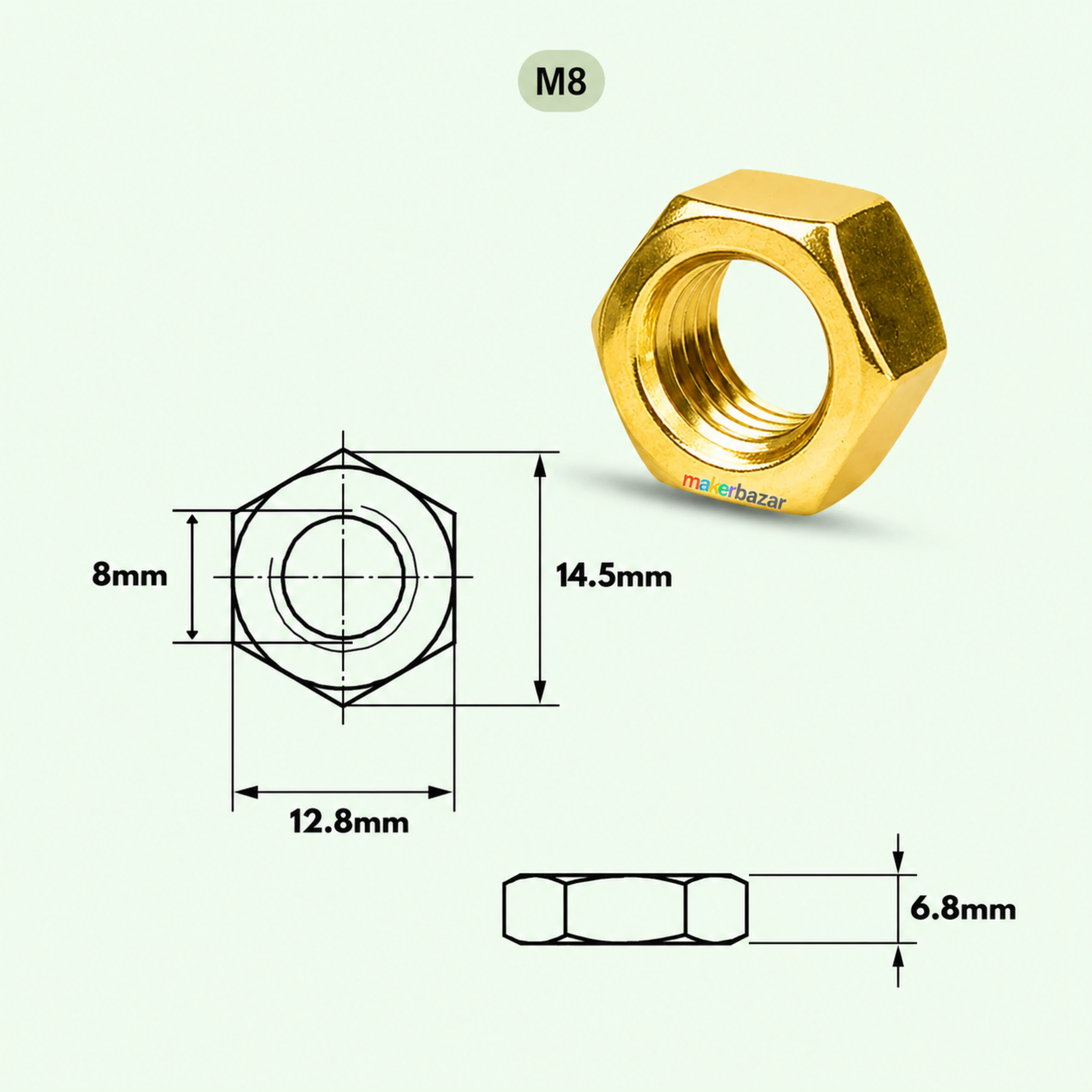 Golden Plated Hex Nut – Metric Thread Fastener