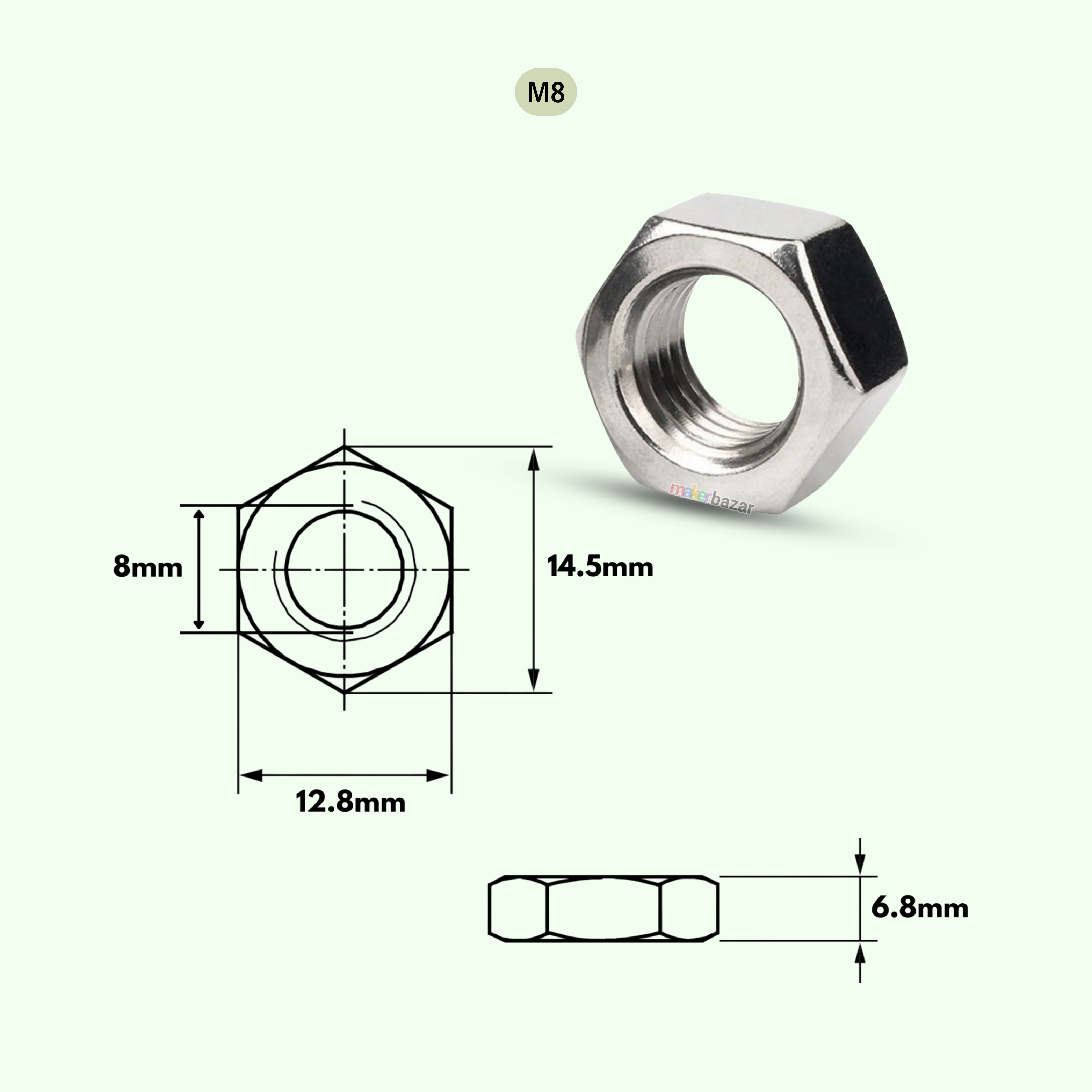 Stainless Steel Hex Nut Metric Thread Fastener