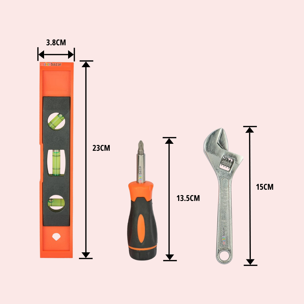 Black+Decker BD75919 3-Piece Hand Tool Set – Adjustable Wrench, Screwdriver & Spirit Level
