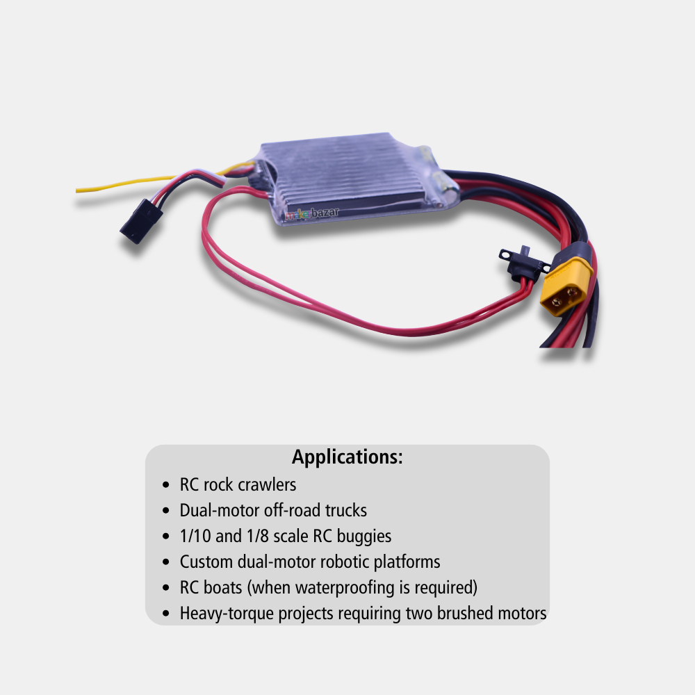 Dual Brushed ESC 80A Waterproof Speed Controller for RC Vehicles